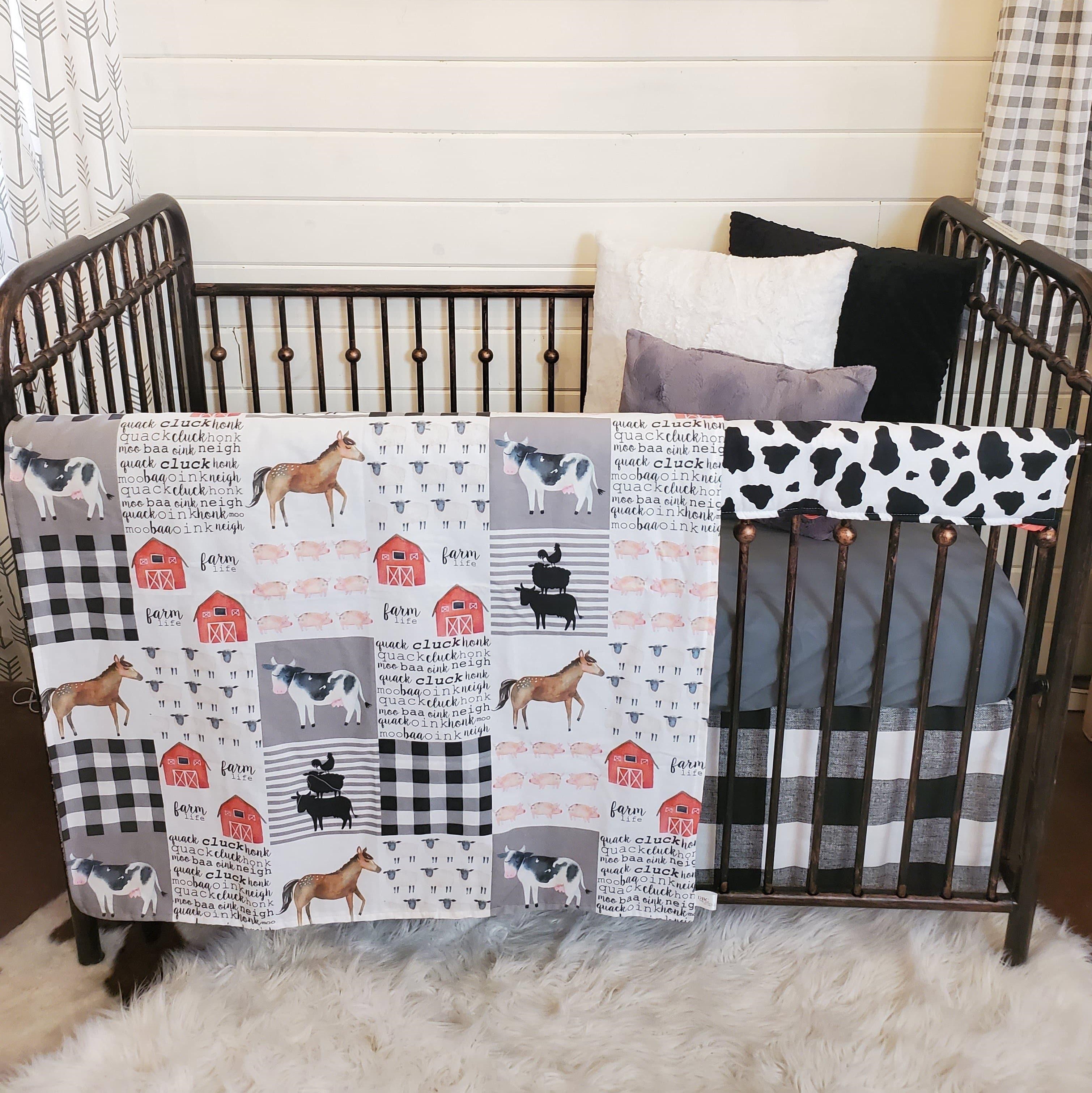 Custom Neutral Crib Bedding- Farm Cow Baby Bedding Collection