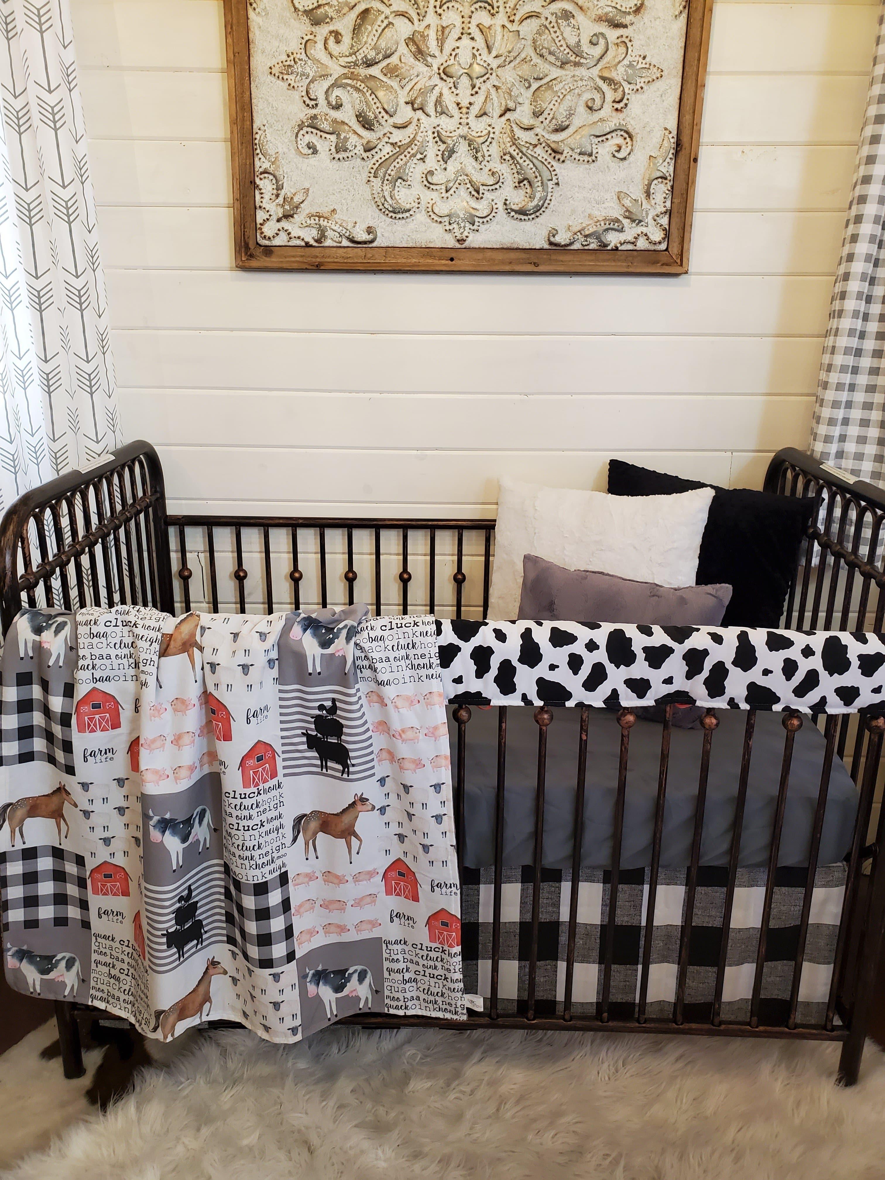 Custom Neutral Crib Bedding- Farm Cow Baby Bedding Collection