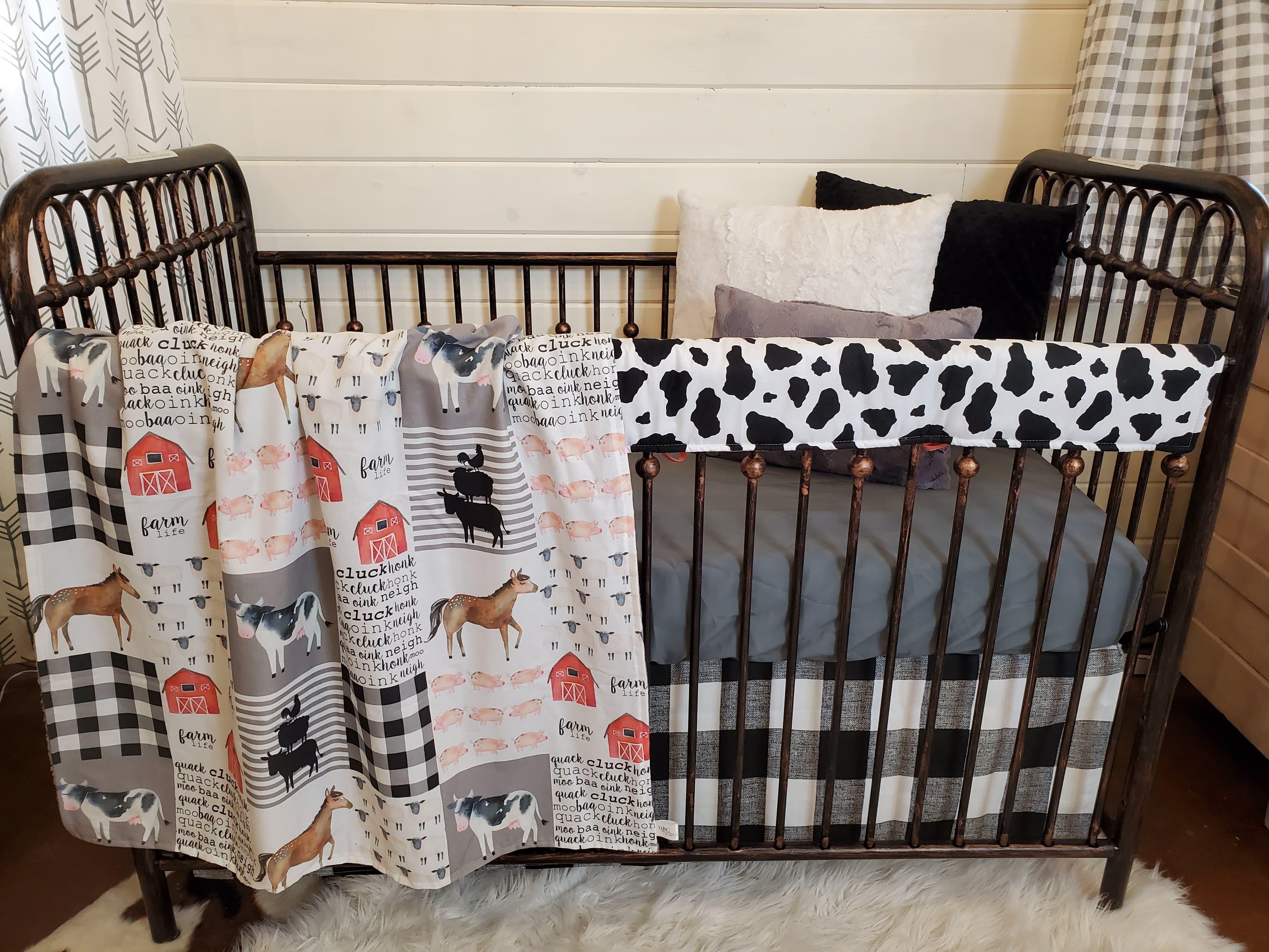 Custom Neutral Crib Bedding- Farm Cow Baby Bedding Collection