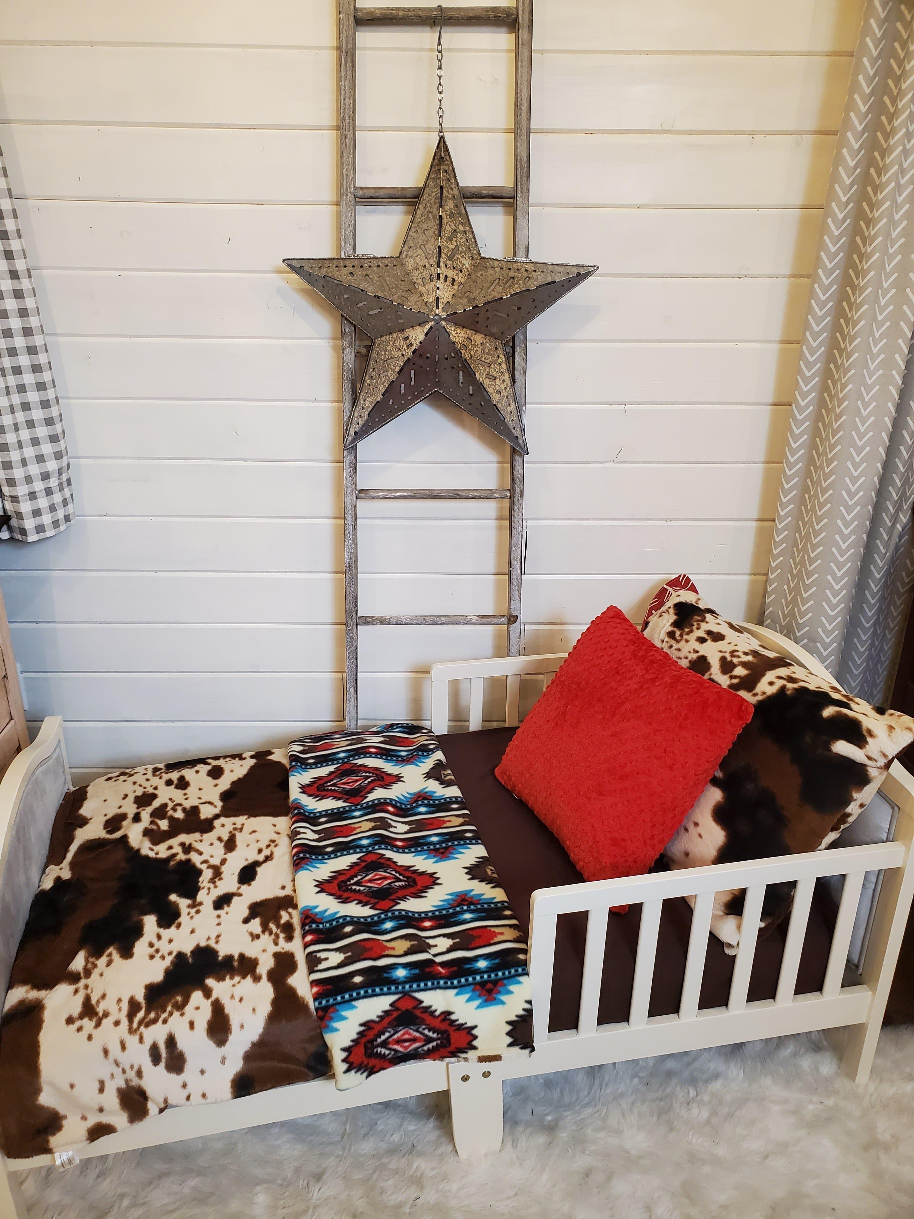 Toddler or Twin Bedding -  Cow Minky and Aztec Western Collection