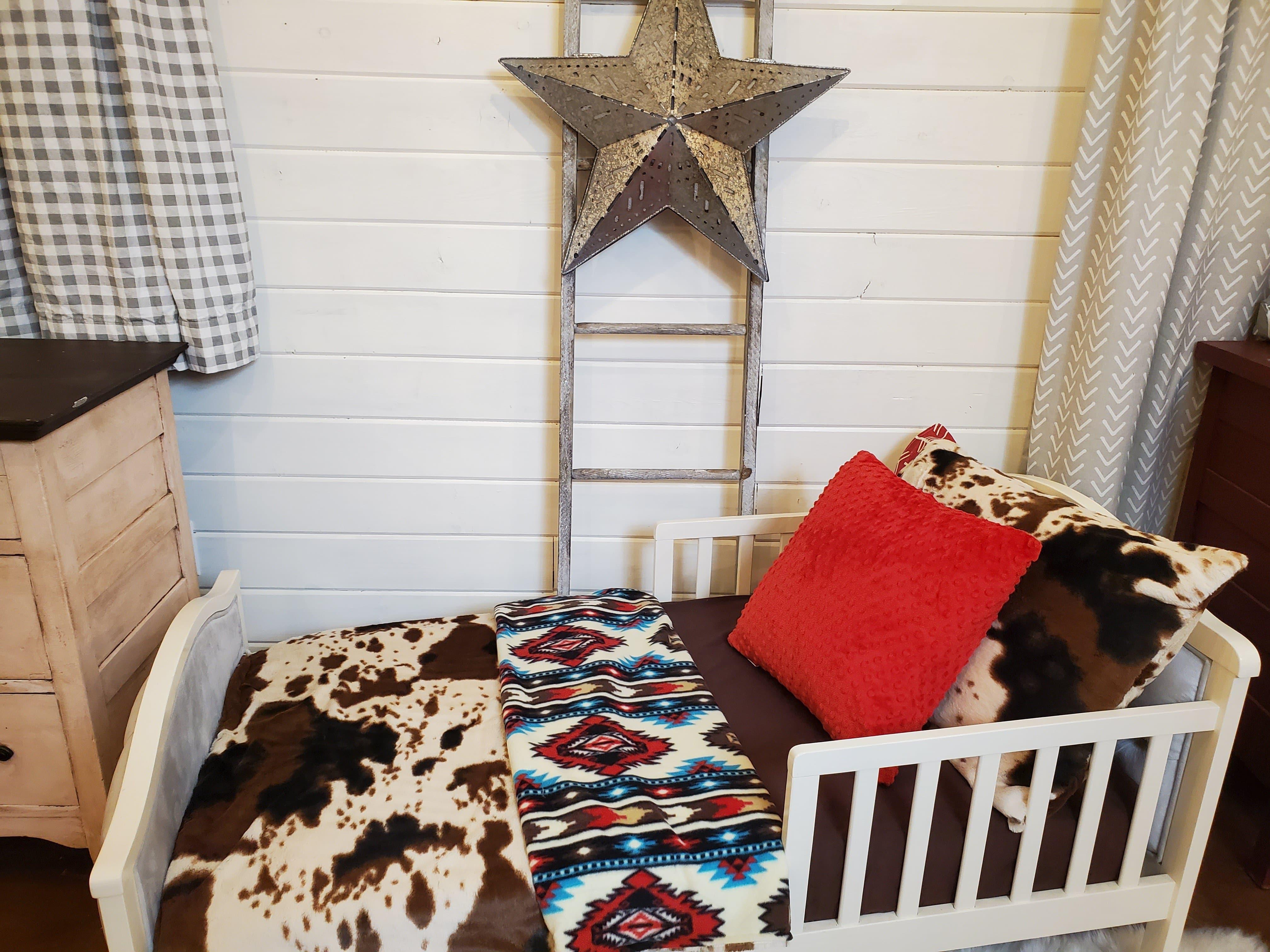 Toddler or Twin Bedding -  Cow Minky and Aztec Western Collection