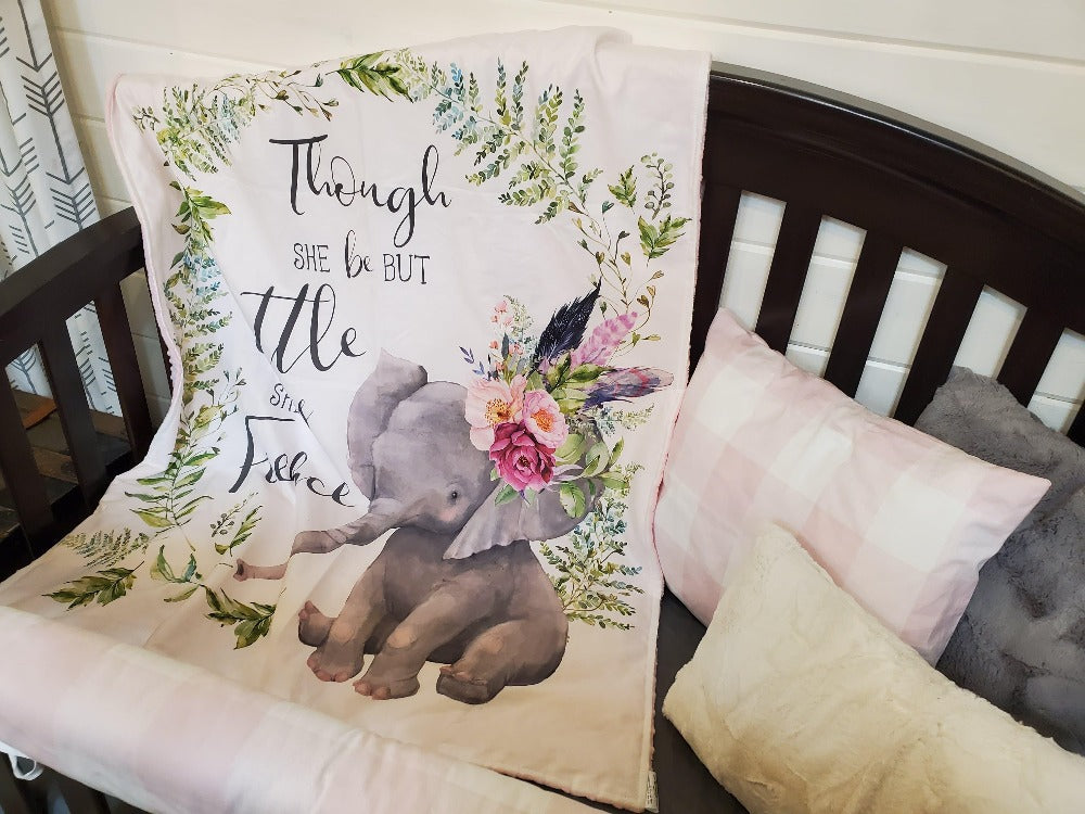 Custom Girl Crib Bedding - Boho Elephant and Blush Check Baby Bedding Collection