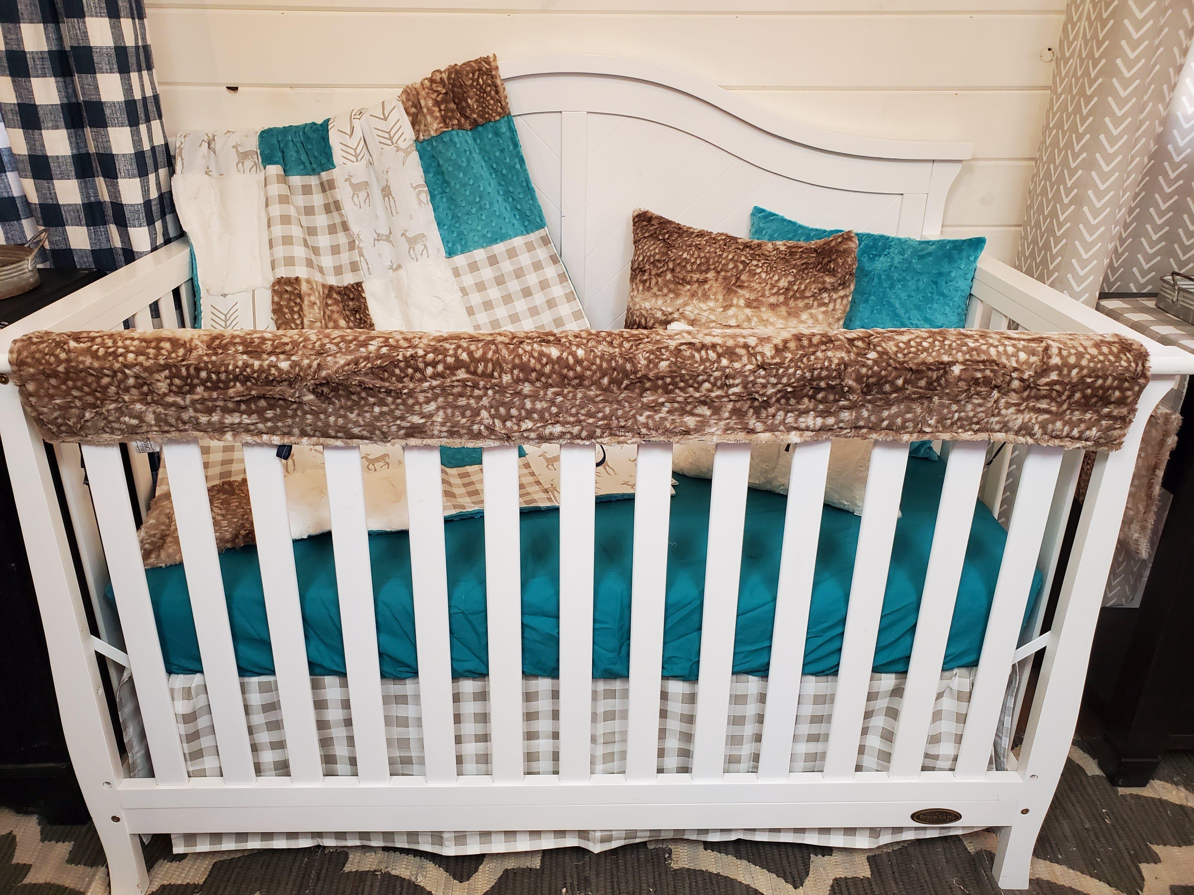 Ready Ship Neutral Crib Bedding- Deer and Fawn Minky Woodland Baby Bedding Collection