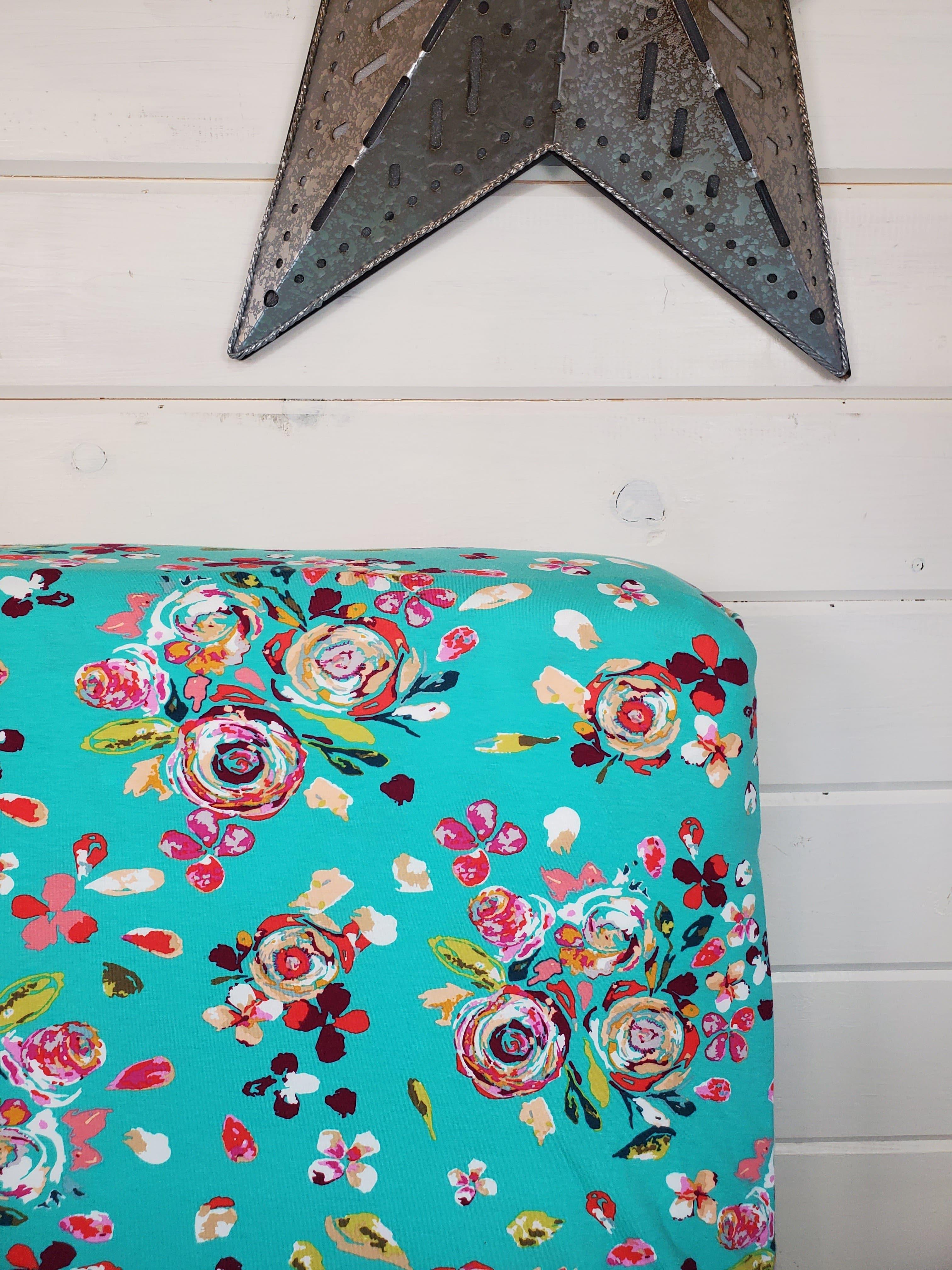 Fitted Sheet - Floral in Teal Floral : All Bed Sizes