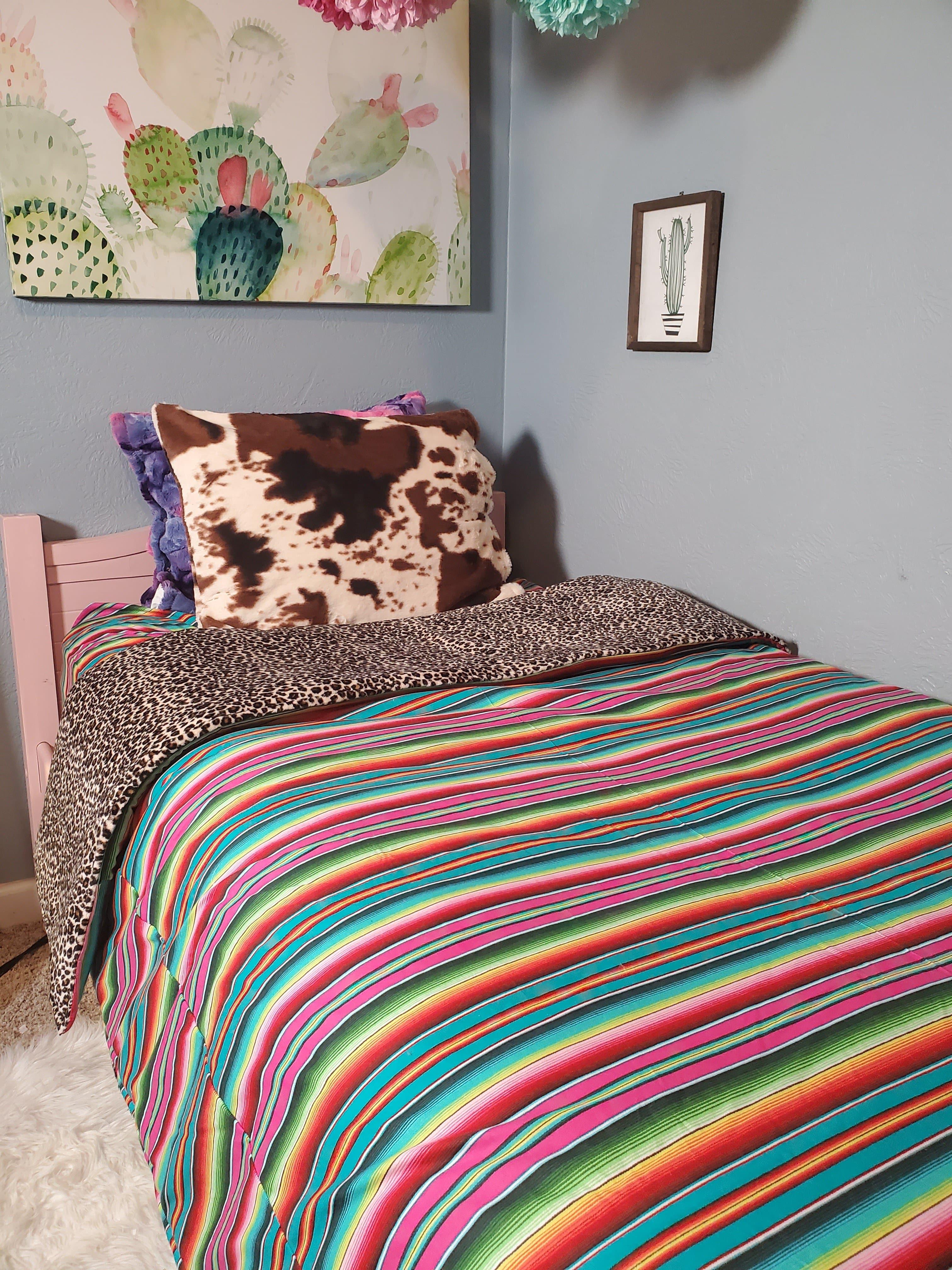 Toddler, Twin, Full, Queen, or King Comforter - Cheetah Minky and Serape