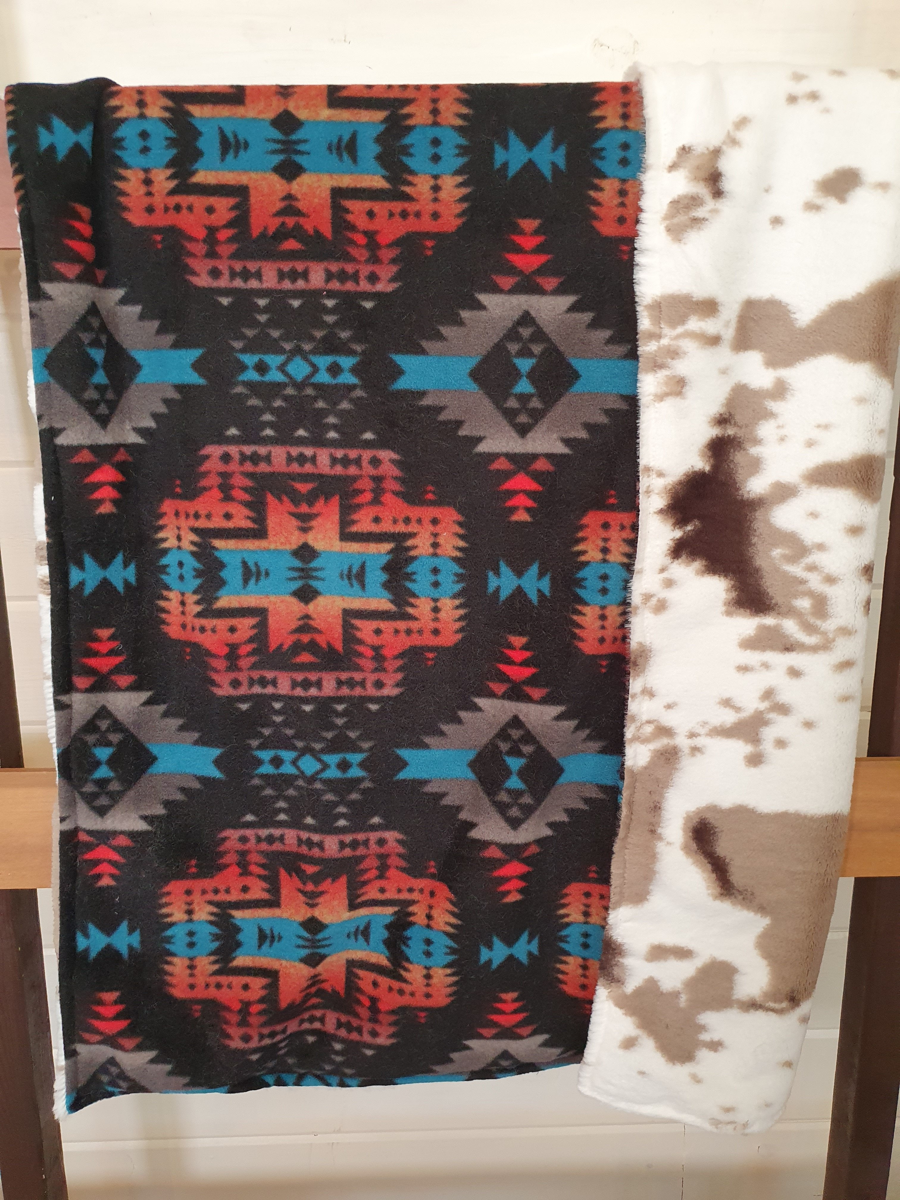 Standard Blanket - Black Aztec and Brown Sugar Cow Minky Western Blanket