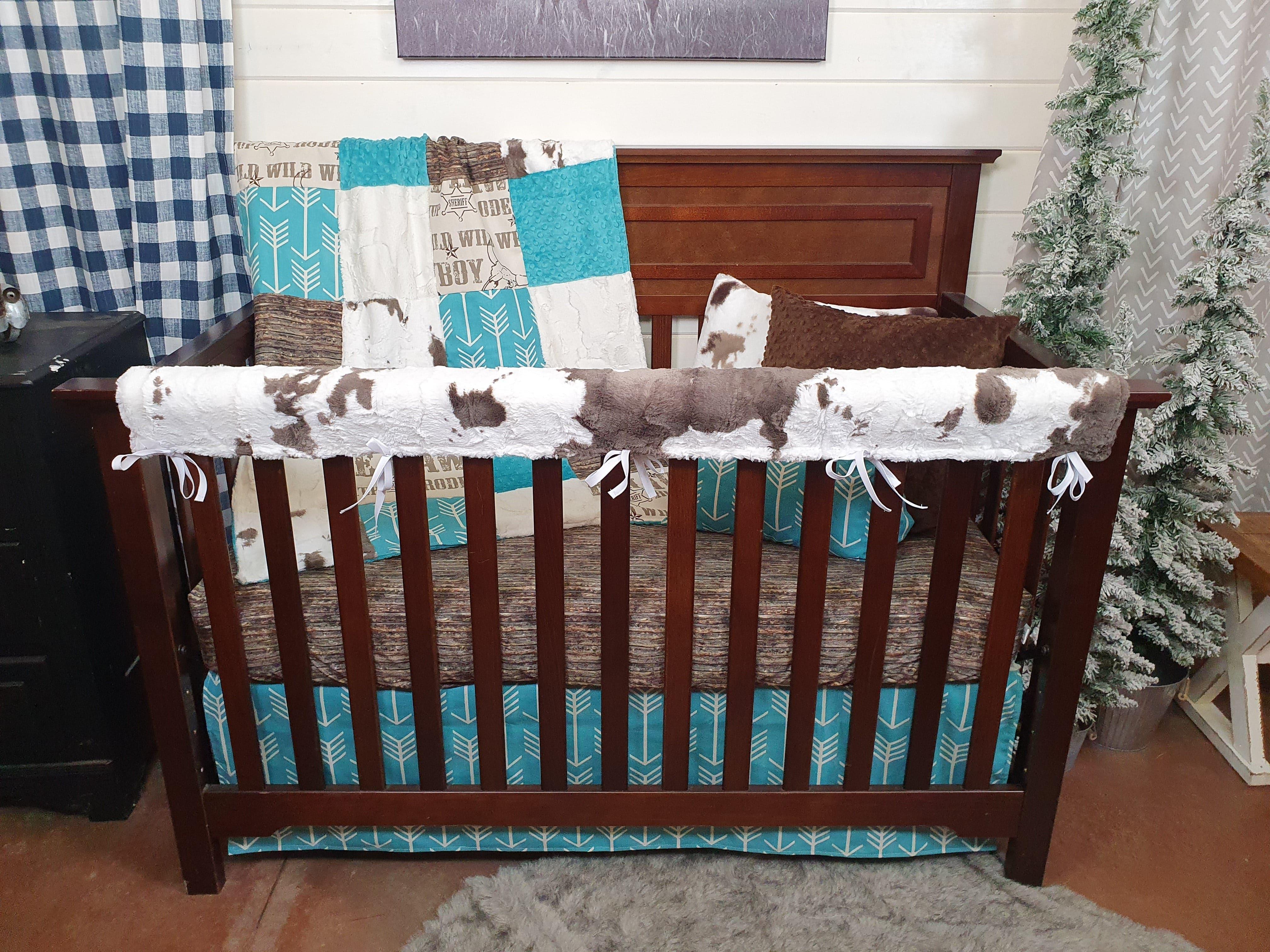 Ready Ship Boy Crib Bedding - Cowboy and Brownie Calf Minky Western Baby Bedding Collection