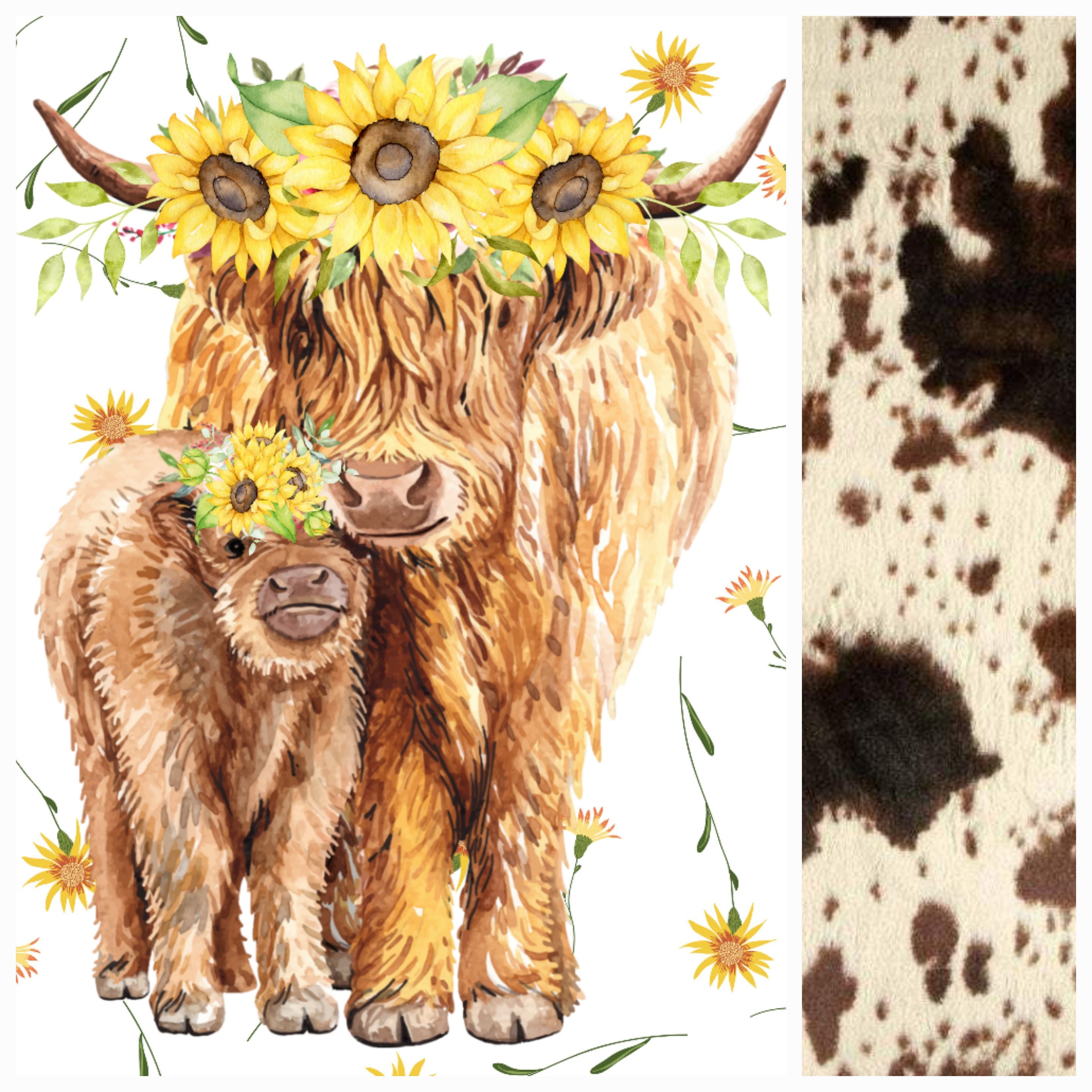 Girl Crib Bedding- Sunflower Floral Highland Cows Baby Bedding & Nursery Collection