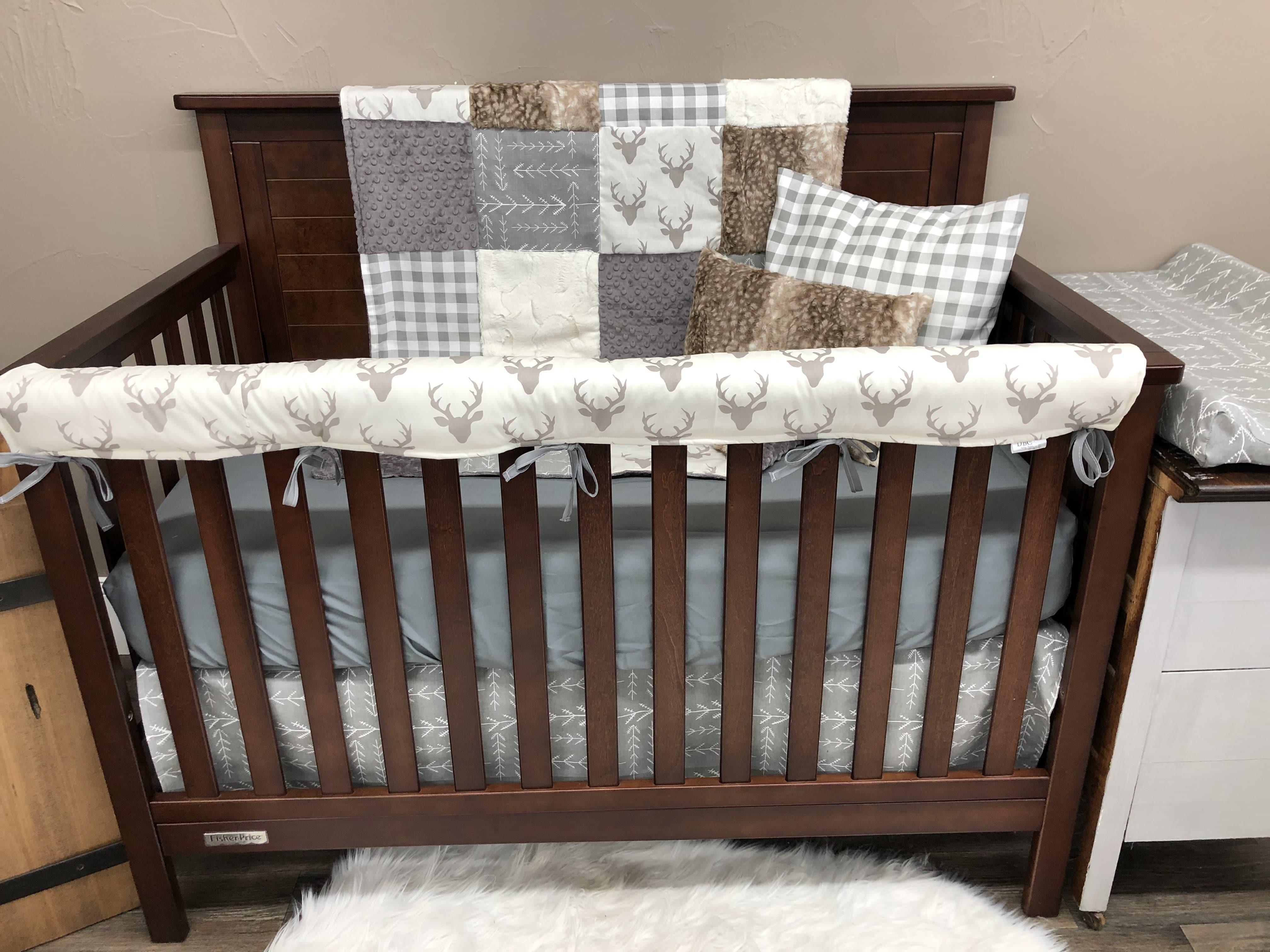 Ready to Ship Neutral Crib Bedding - Buck, Check, Arrow Woodland Baby Bedding Collection