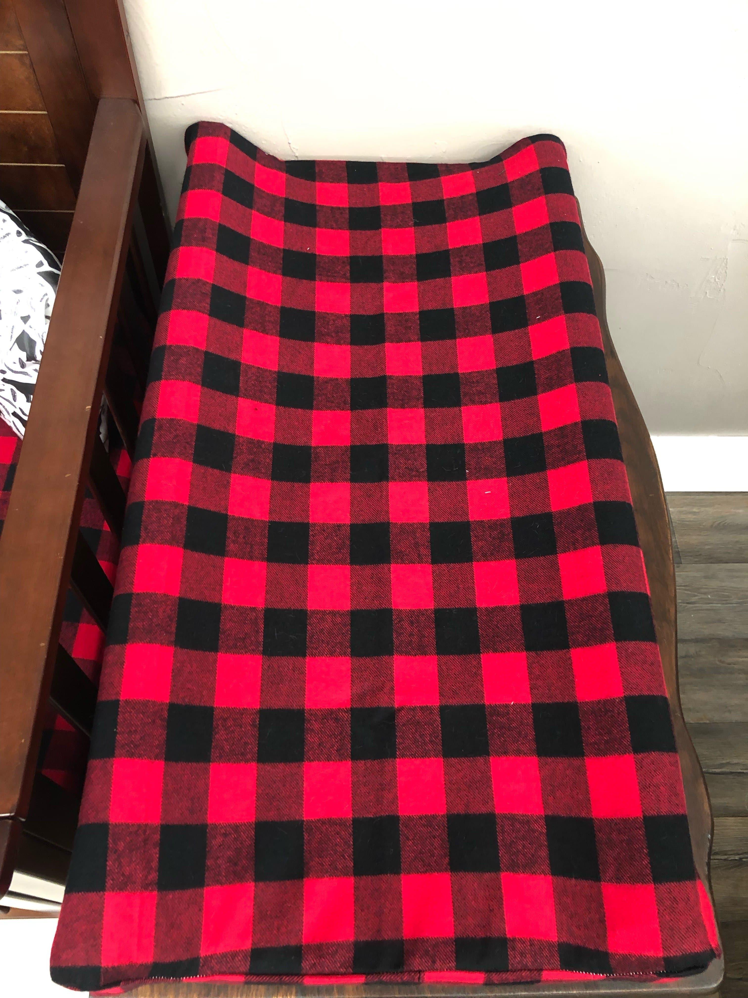 Changing Pad Cover - Red Black Buffalo Check Woodland Cover