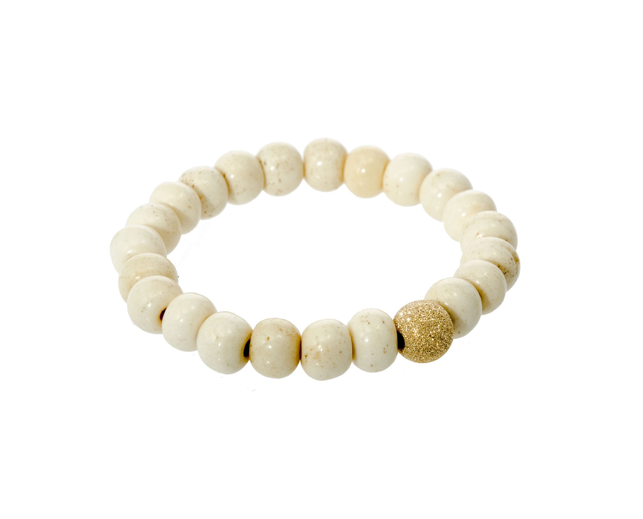 Sisco + Berluti Beaded Bracelet - Antique Bone White Smooth Round Beads with Gold Stardust Accent