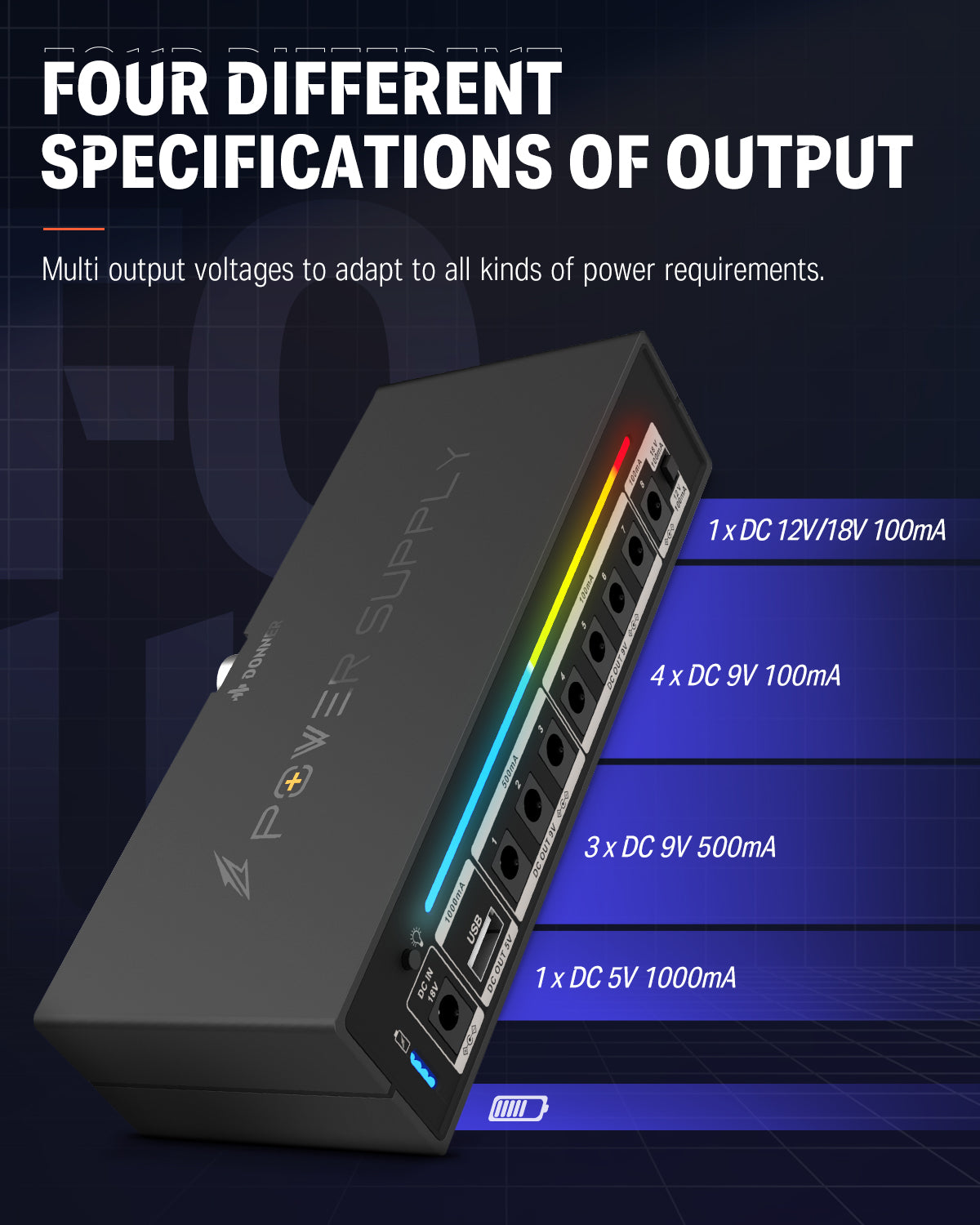 Donner DP-X Portable Pedal Power Supply 9-Output