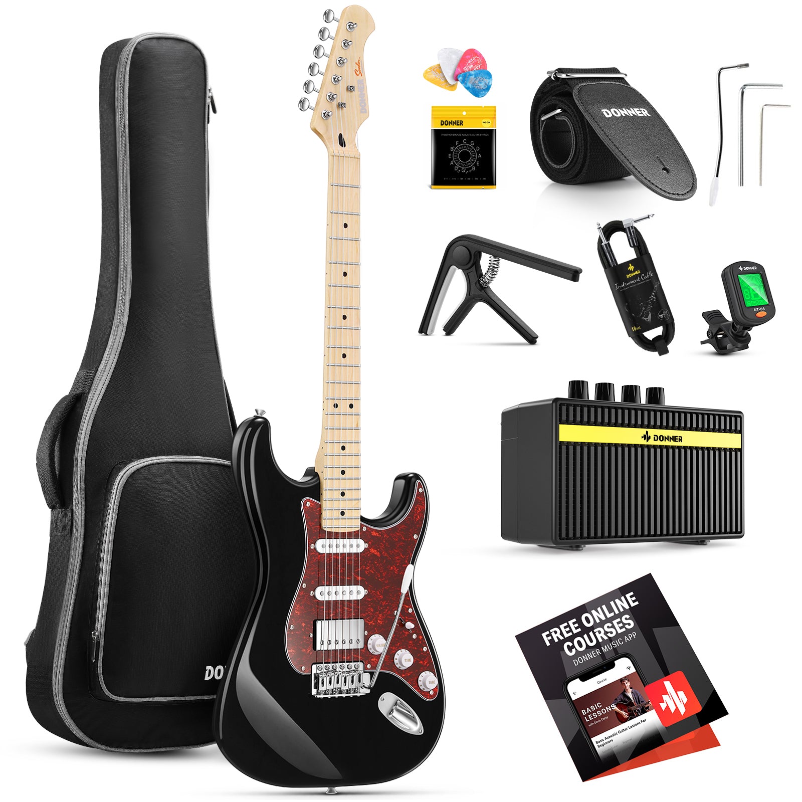 Donner DST-152 39-inch ST Electric Guitar Kit HSS w/Coil Split Pickup Including AMP