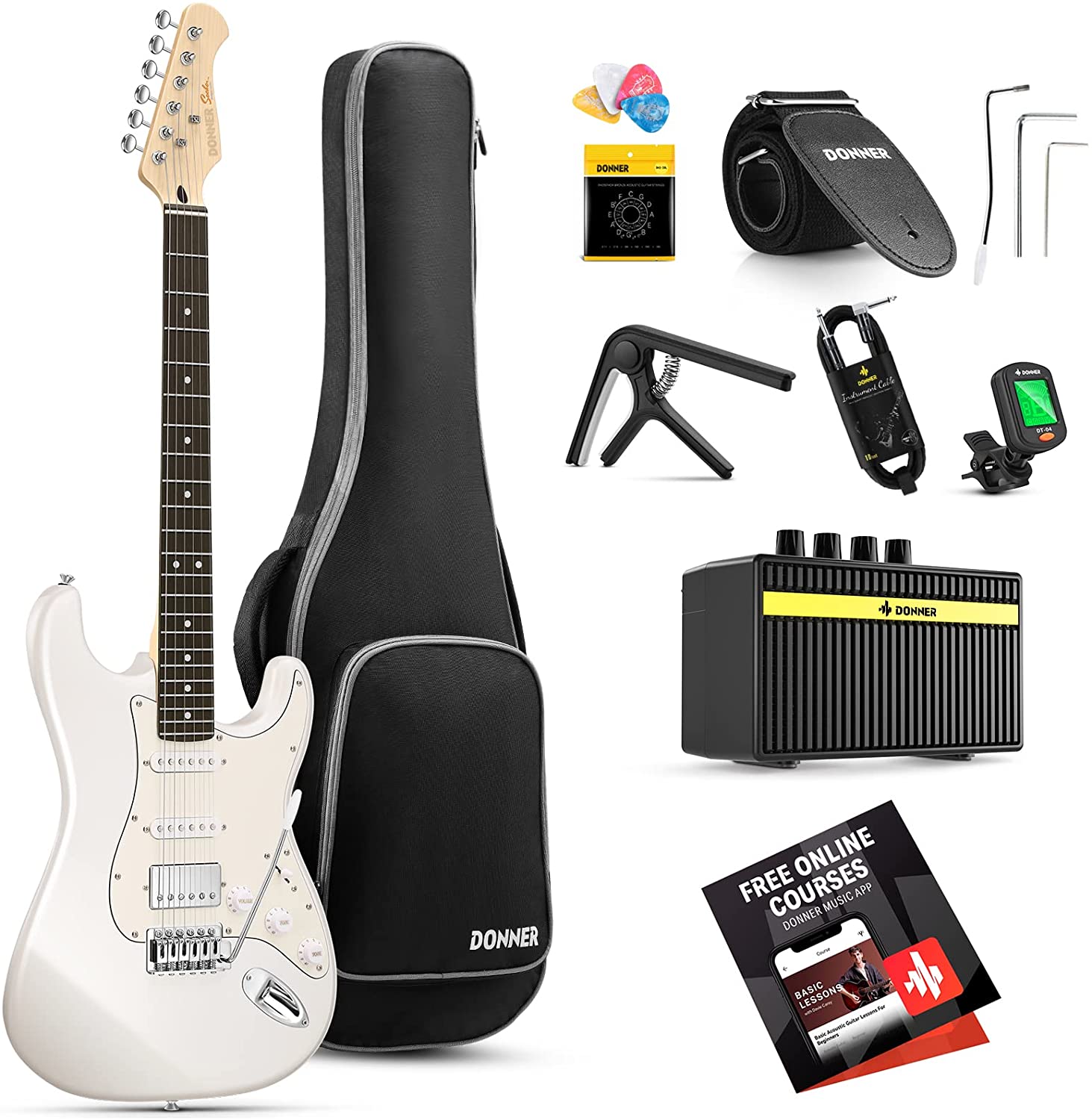 Donner DST-152 39-inch ST Electric Guitar Kit HSS w/Coil Split Pickup Including AMP