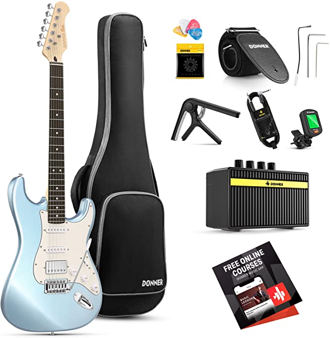 Donner DST-152 39-inch ST Electric Guitar Kit HSS w/Coil Split Pickup Including AMP