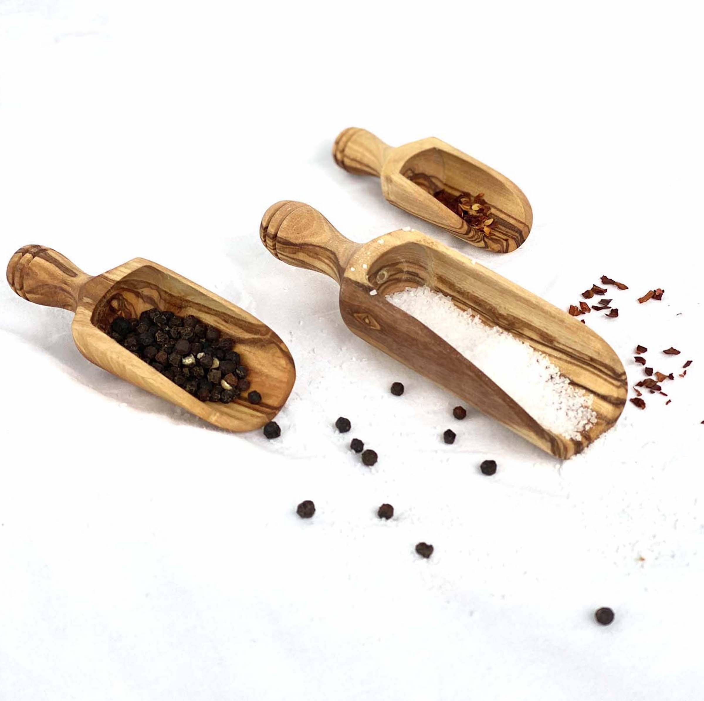 Set of 3 Olive Wood Spice Scoops