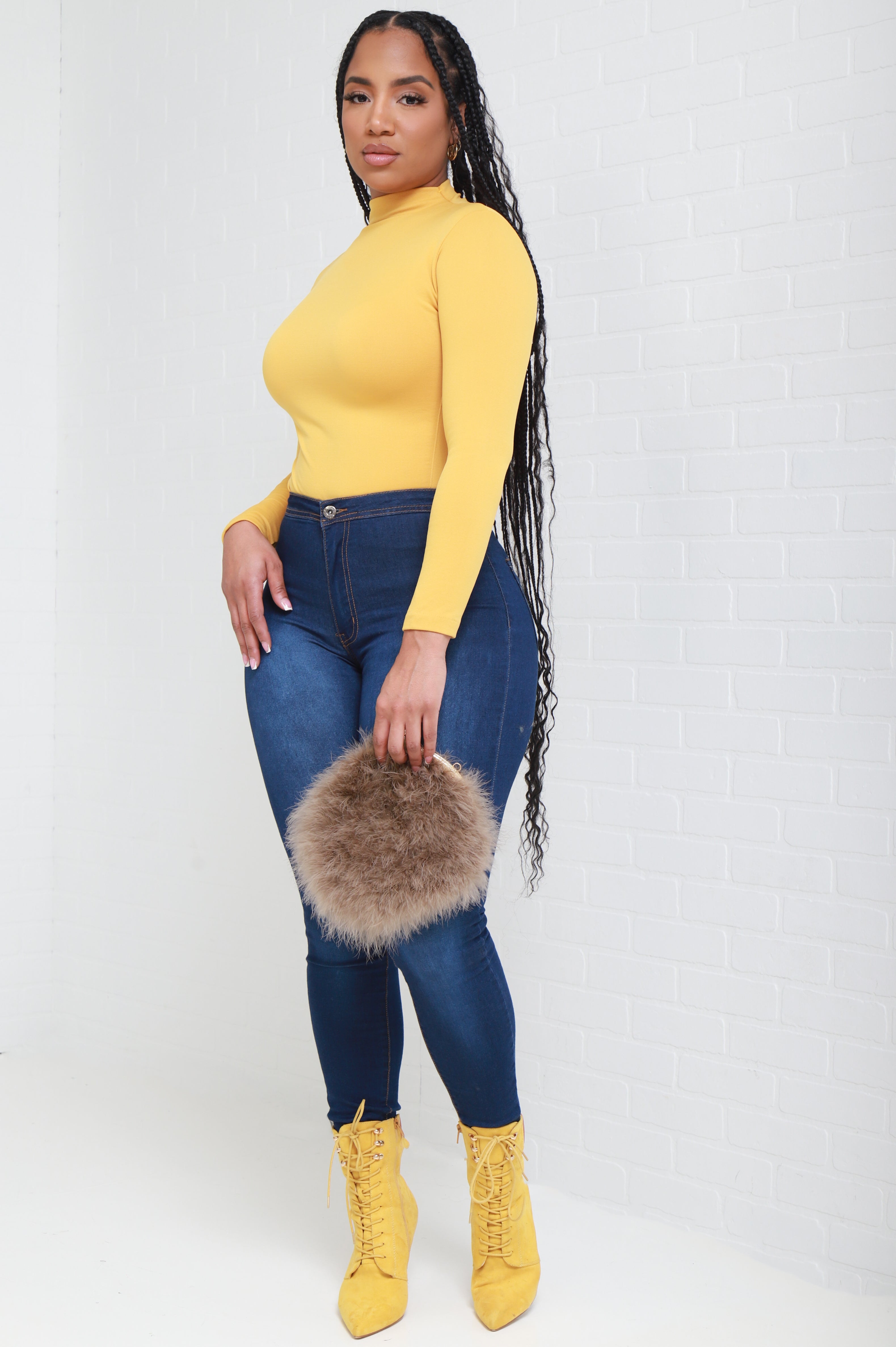 Sure Thing Long Sleeve Mock Neck Top - Mustard