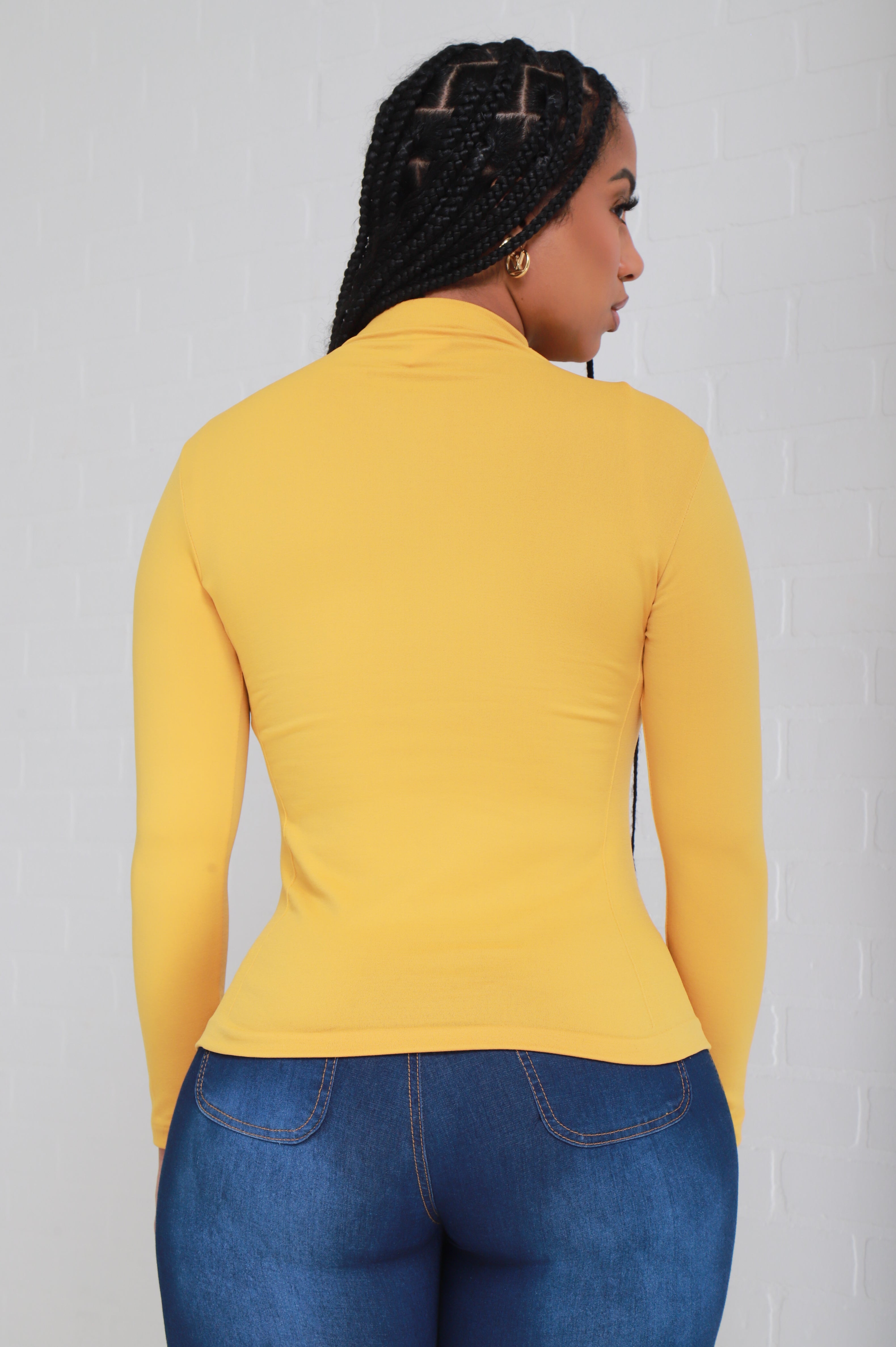 Sure Thing Long Sleeve Mock Neck Top - Mustard