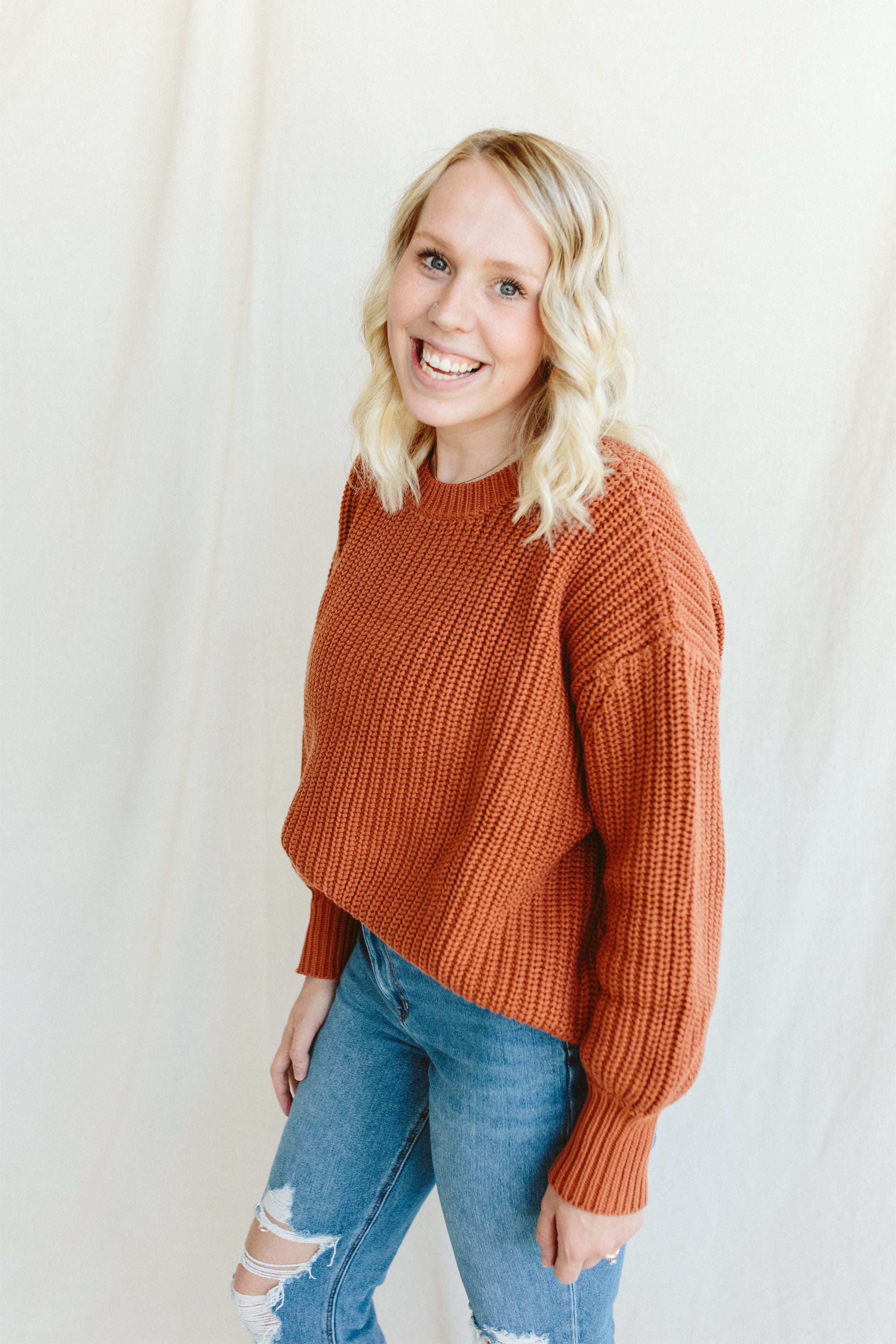 WOMENS CHUNKY KNIT SWEATER | CLAY