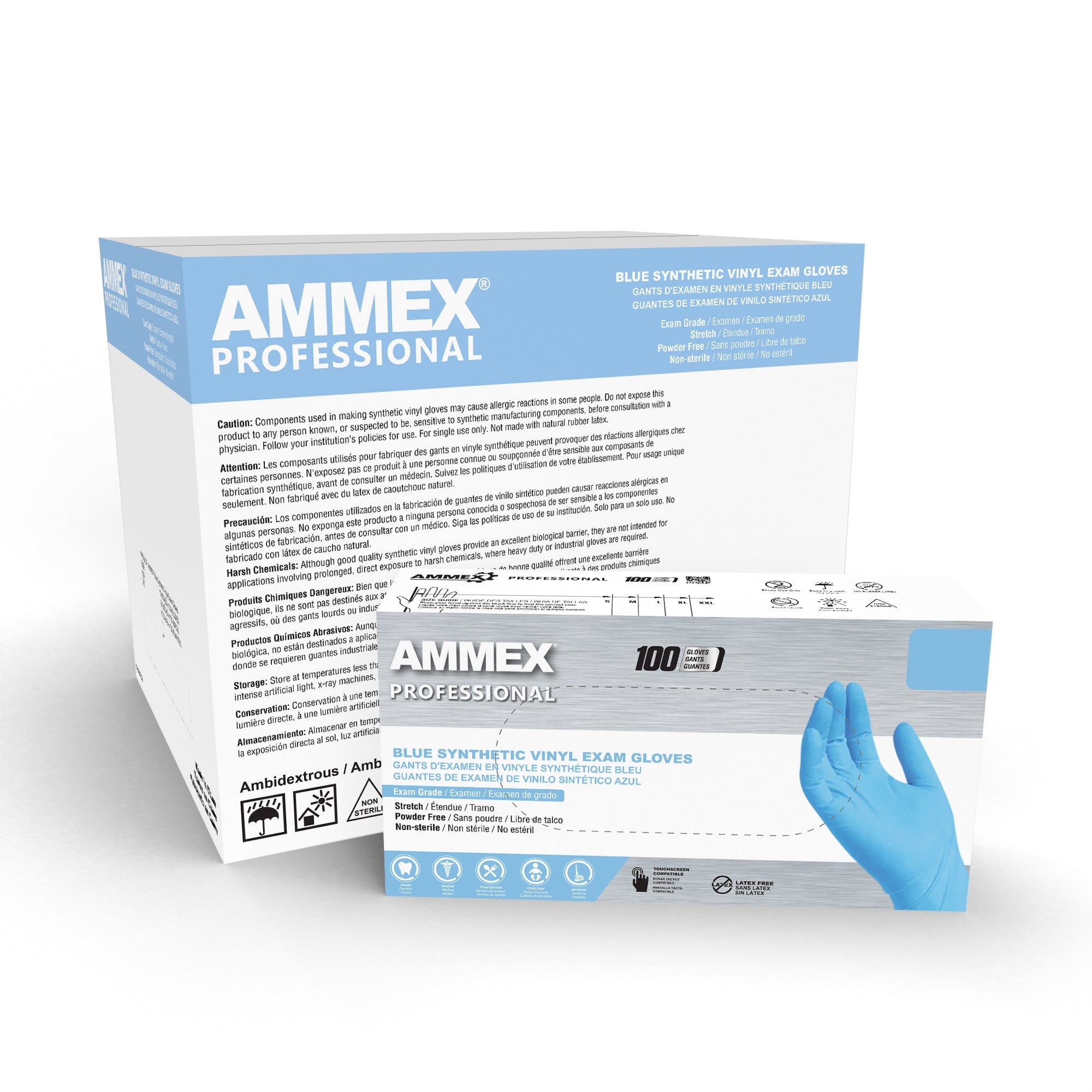 AMMEX? Stretch Synthetic Blue Vinyl PF Exam Grade Gloves