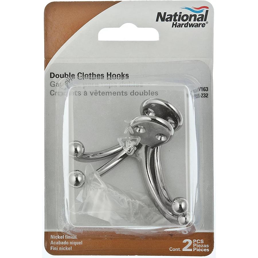 V163 Double Clothes Hook 2/pk - Nickel