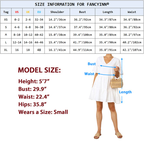 FANCYINN Womens Cute Shift Dress Sleeve Hem V Neck Loose Mini Dress ...