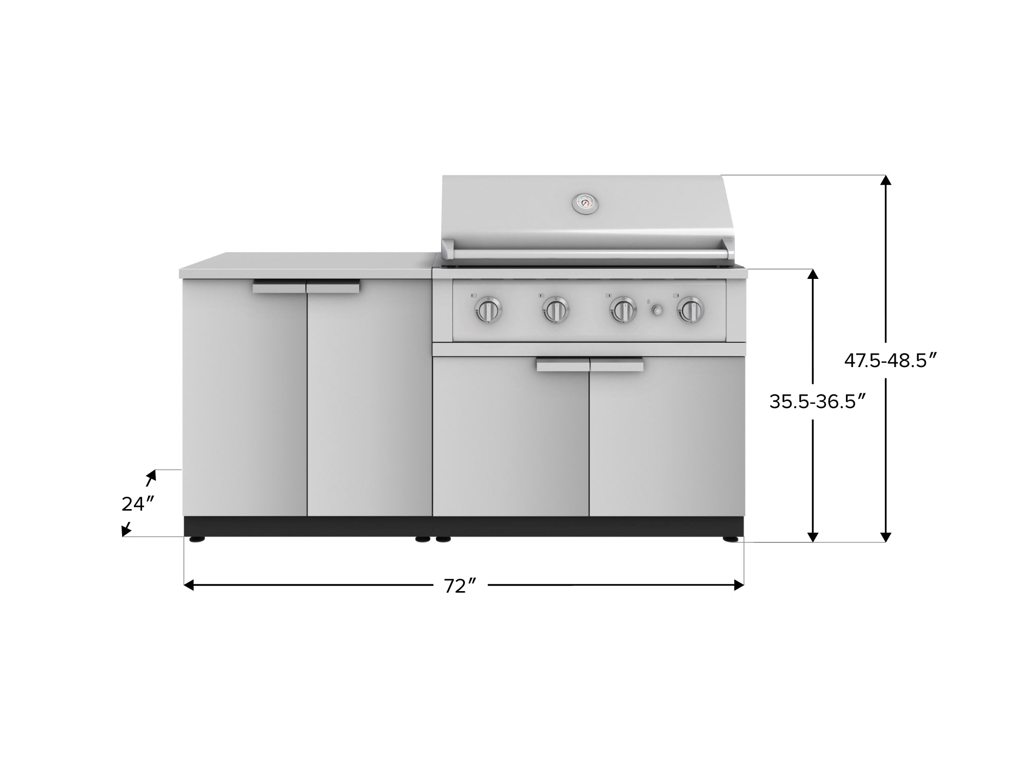 Outdoor Kitchen Stainless Steel 4 Piece Cabinet Set with 2 Door, Grill Cabinet, Performance Grill and Countertop