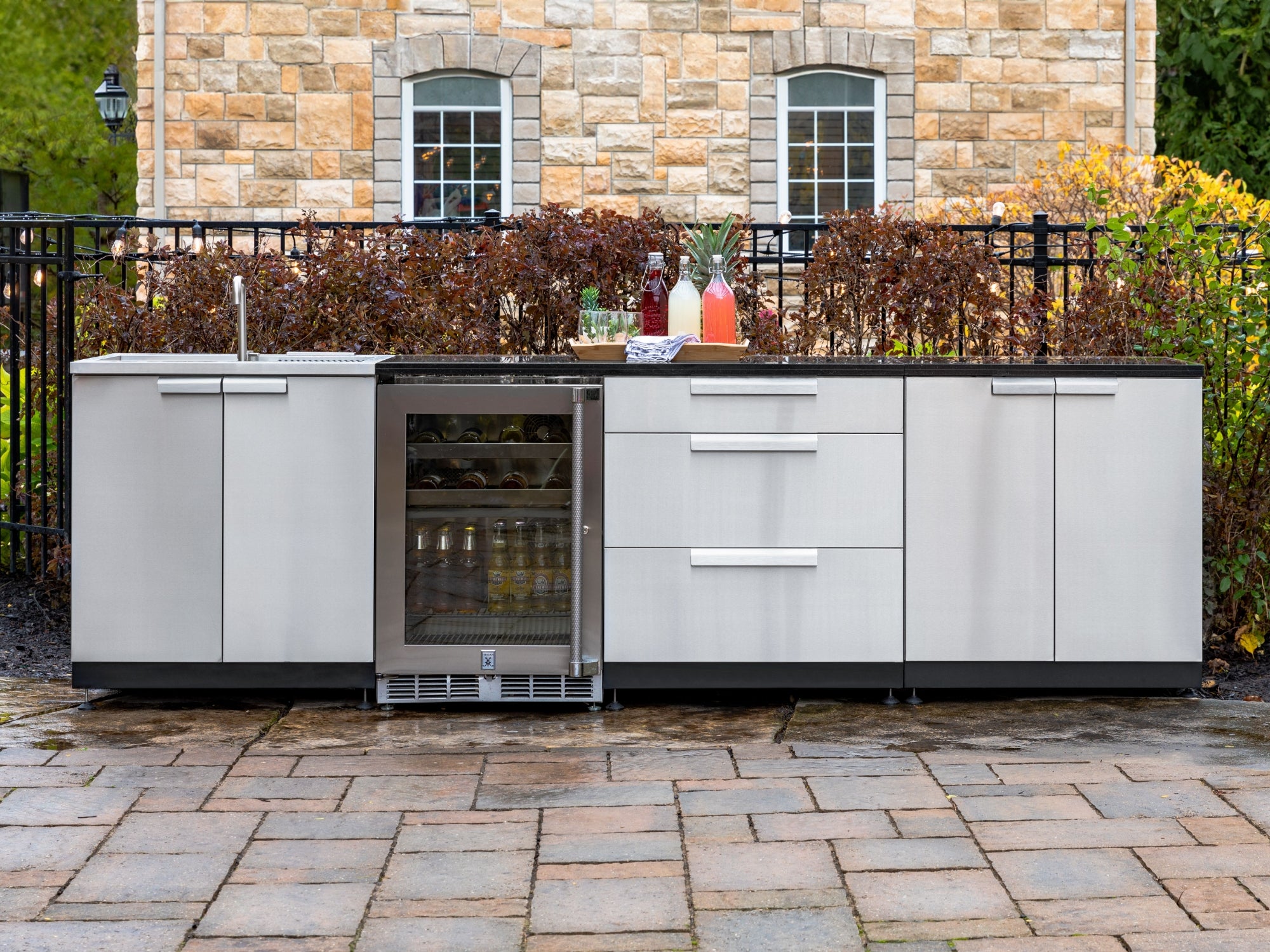 Outdoor Kitchen Stainless-Steel 4 Piece Cabinet Set with 3 Drawer, Grill Cabinet, Platinum Grill and Countertop