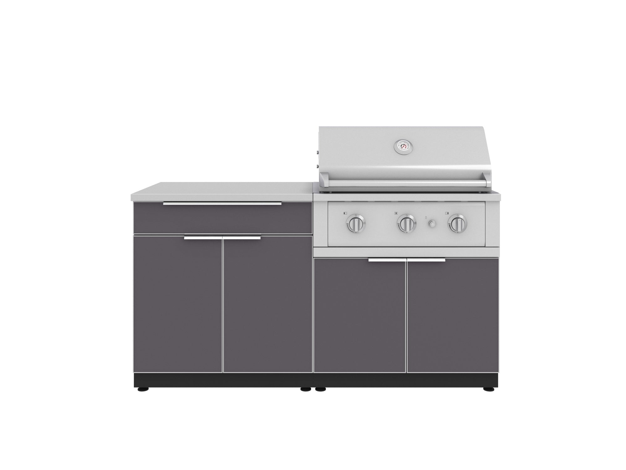 Outdoor Kitchen Aluminum 4 Piece Cabinet Set with Bar, Grill Cabinet, Performance Grill and Countertop