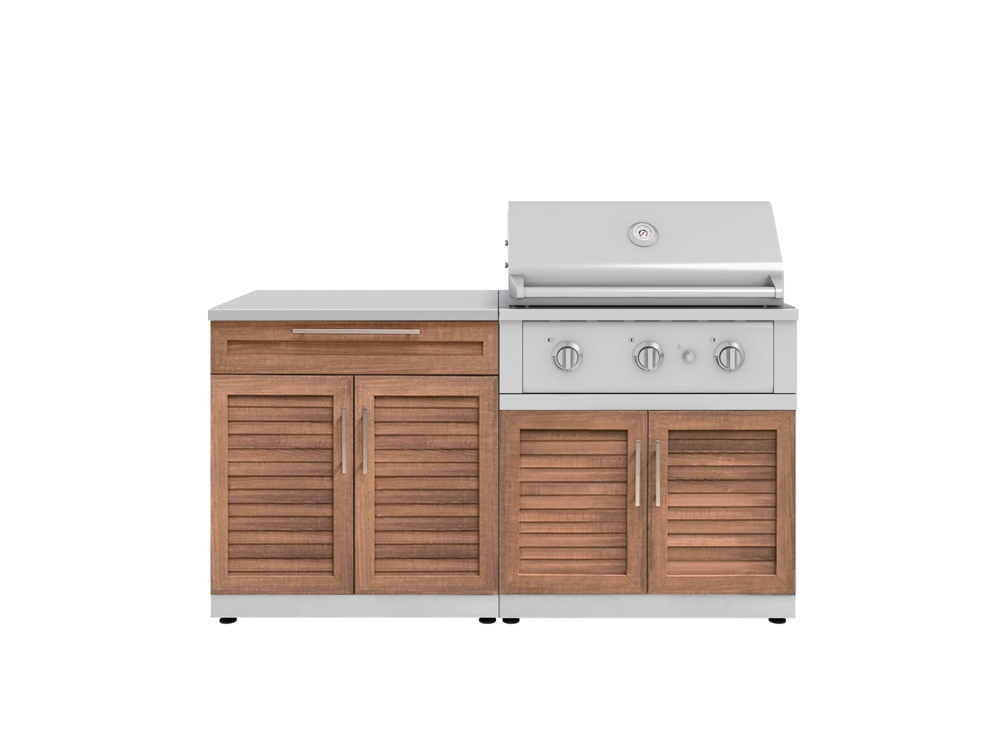 Outdoor Kitchen Stainless-Steel 4 Piece Cabinet Set with Bar, Grill Cabinet, Performance Grill and Countertop