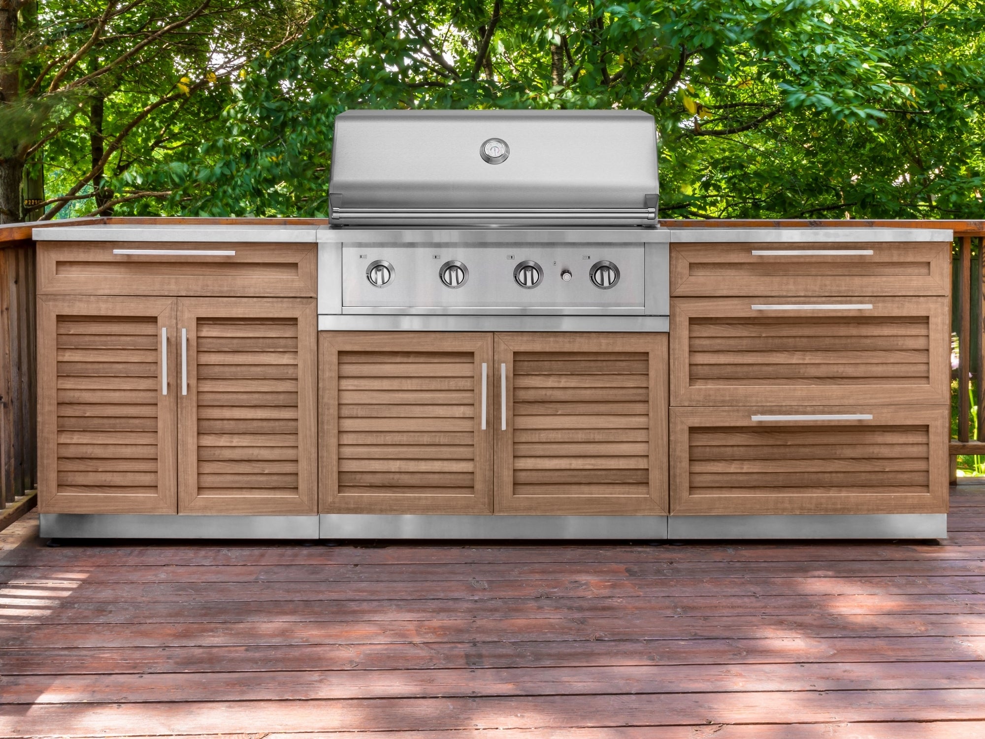 Outdoor Kitchen Stainless-Steel 4 Piece Cabinet Set with Bar, Grill Cabinet, Performance Grill and Countertop
