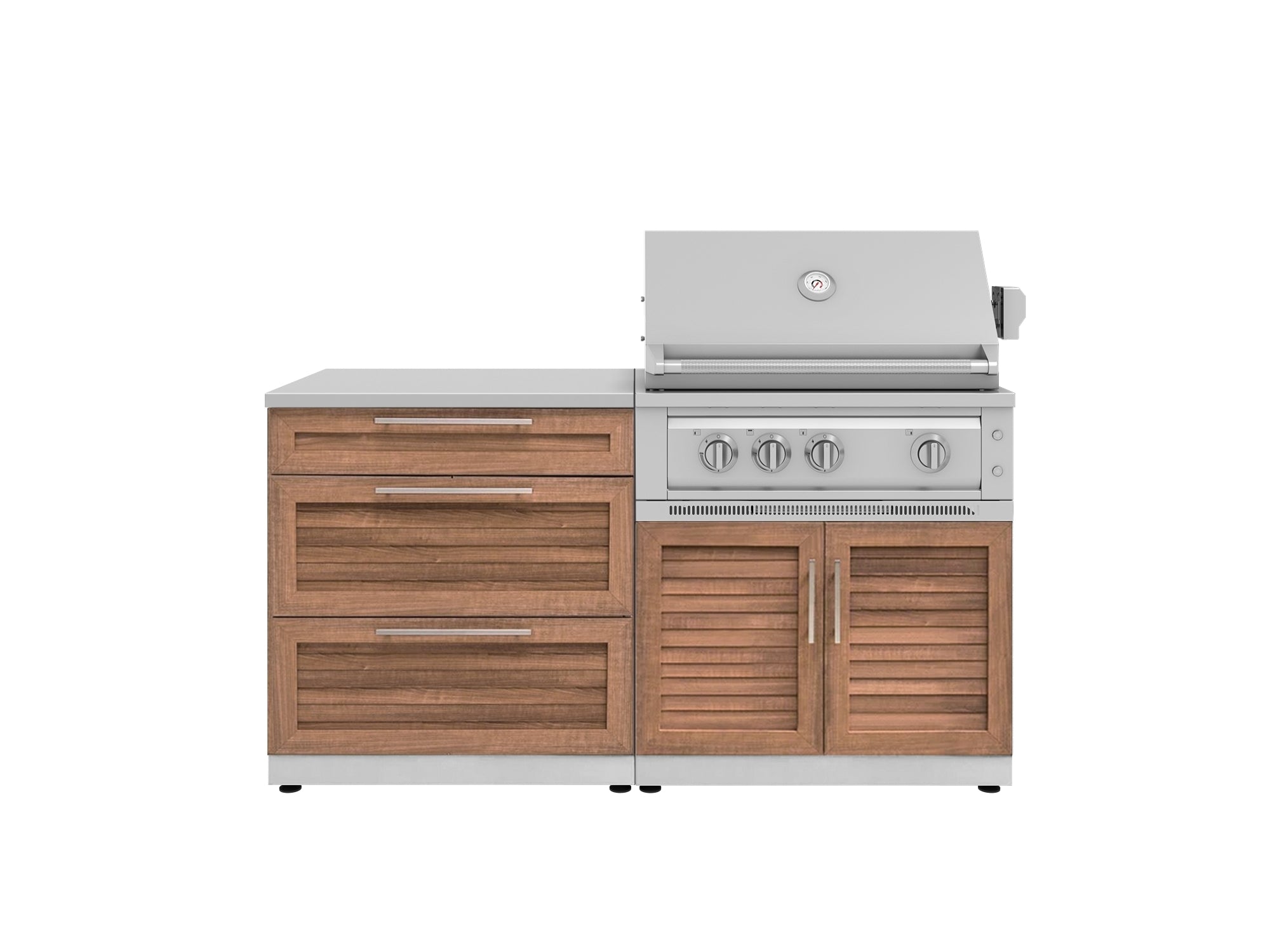 Outdoor Kitchen Stainless-Steel 4 Piece Cabinet Set with 3 Drawer, Grill Cabinet, Platinum Grill and Countertop