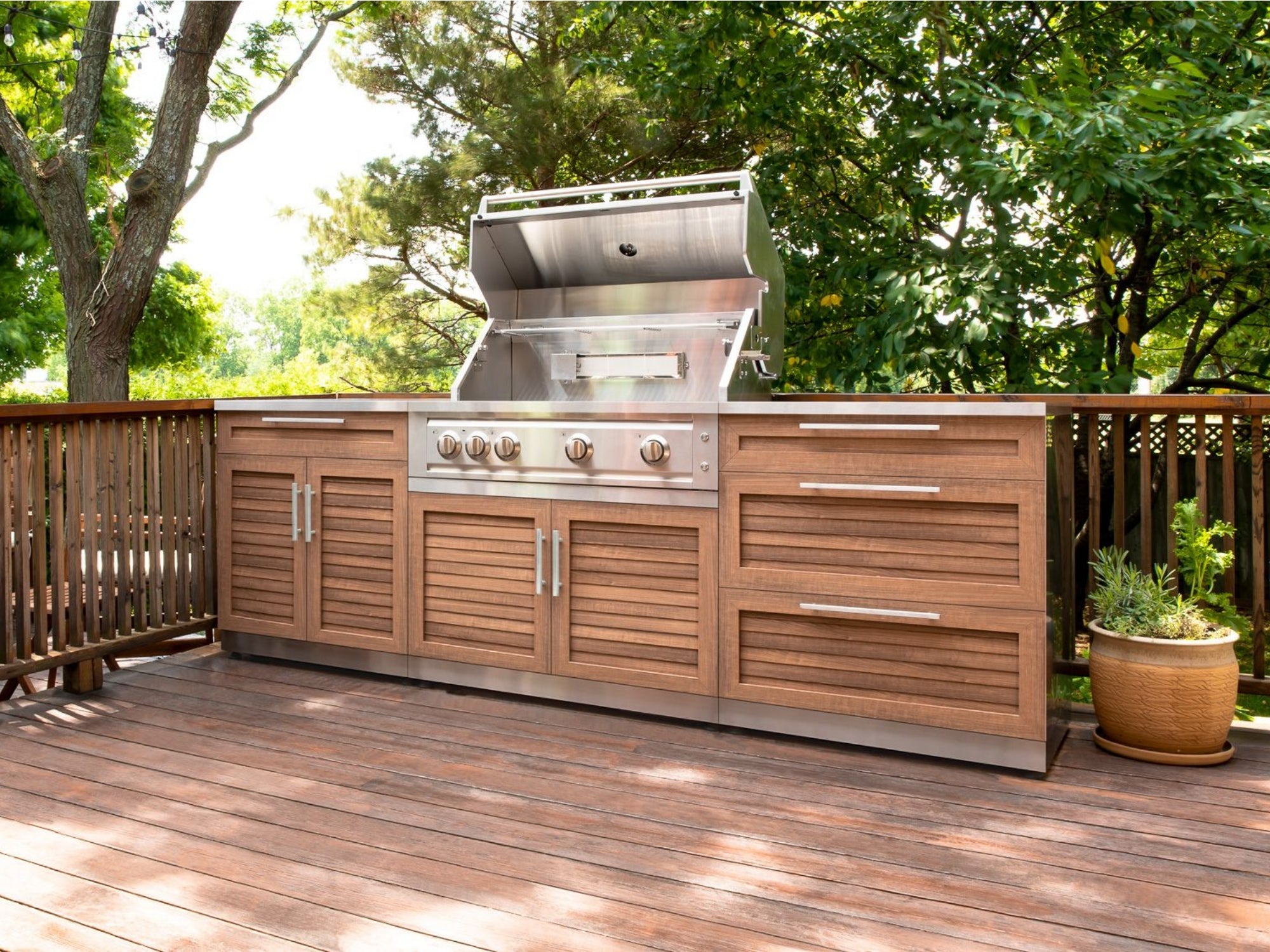 Outdoor Kitchen Stainless-Steel 4 Piece Cabinet Set with 3 Drawer, Grill Cabinet, Platinum Grill and Countertop