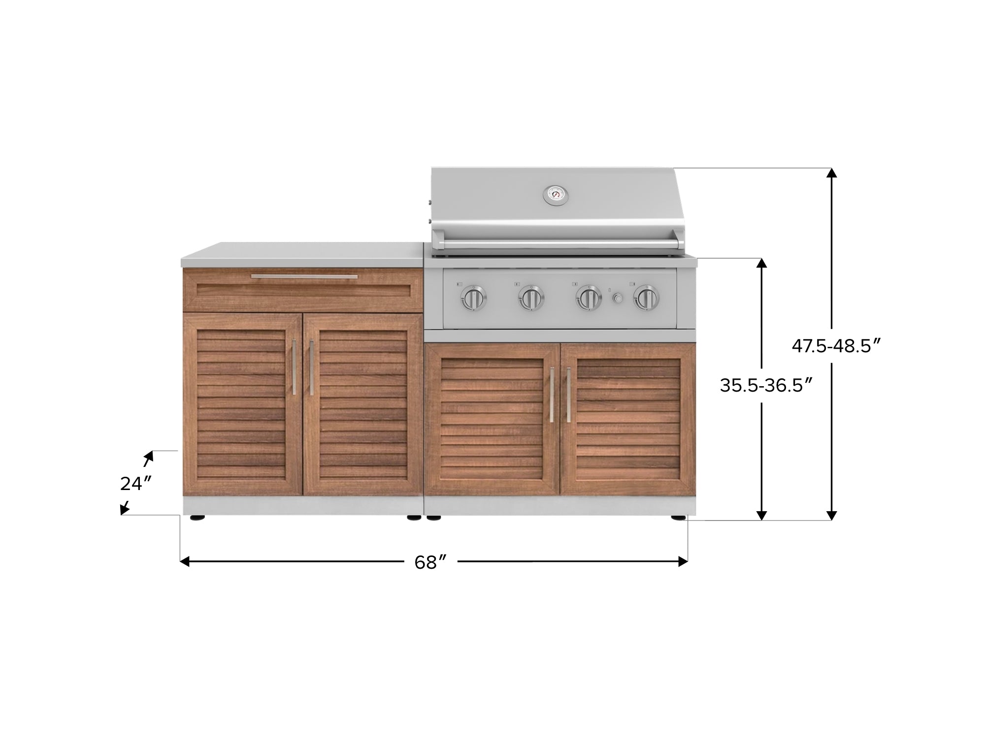 Outdoor Kitchen Stainless-Steel 4 Piece Cabinet Set with Bar, Grill Cabinet, Performance Grill and Countertop