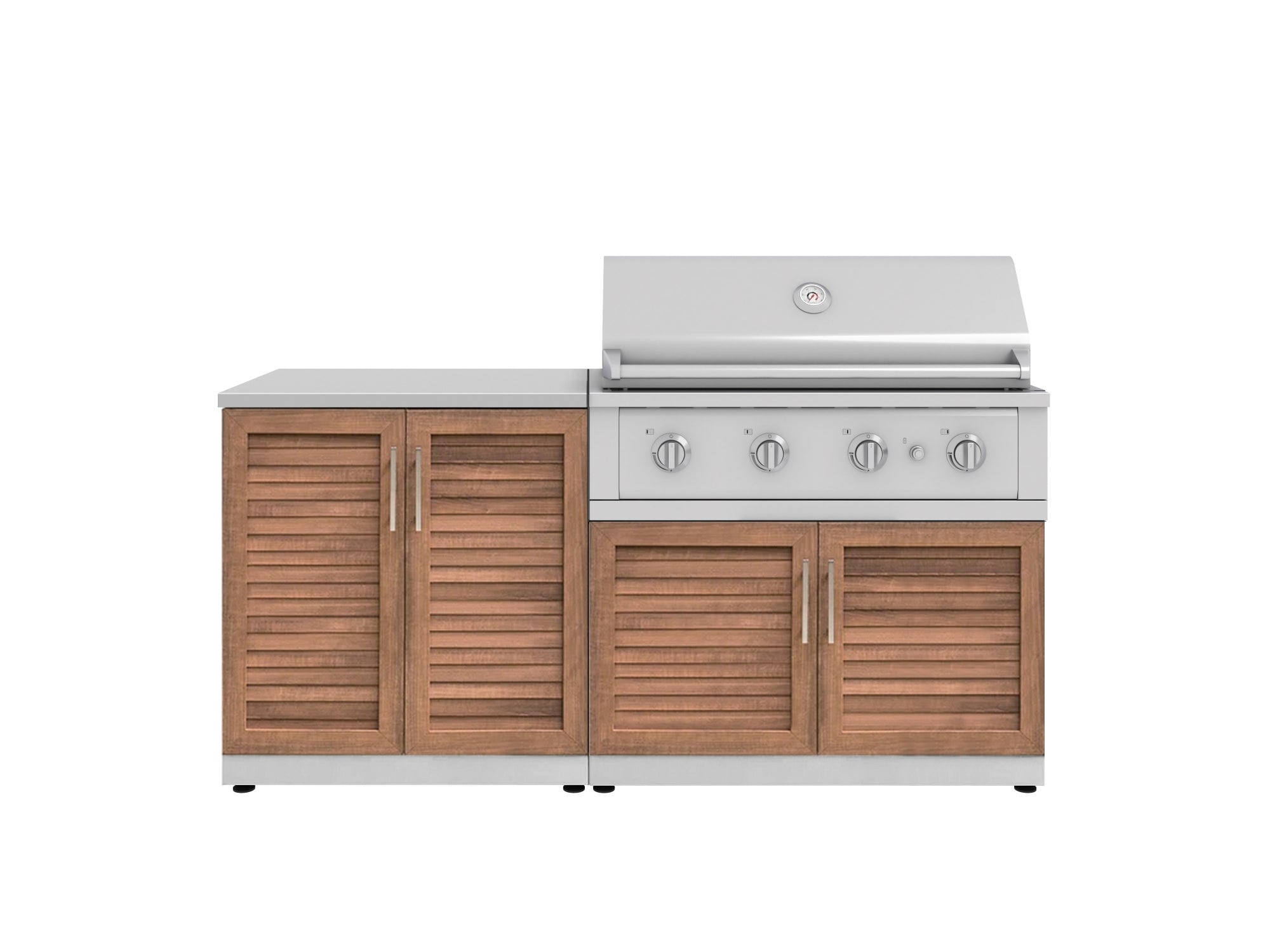 Outdoor Kitchen Stainless Steel 4 Piece Cabinet Set with 2 Door, Grill Cabinet, Performance Grill and Countertop