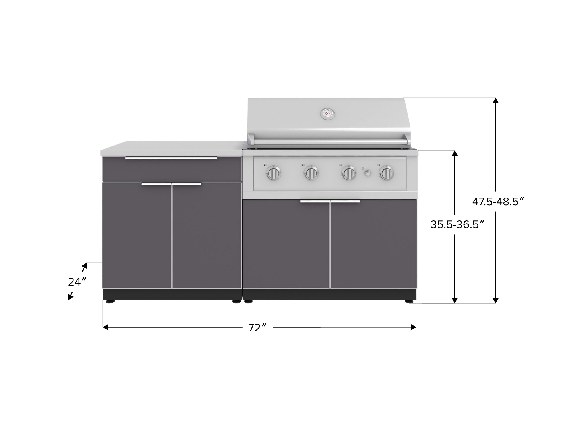 Outdoor Kitchen Aluminum 4 Piece Cabinet Set with Bar, Grill Cabinet, Performance Grill and Countertop