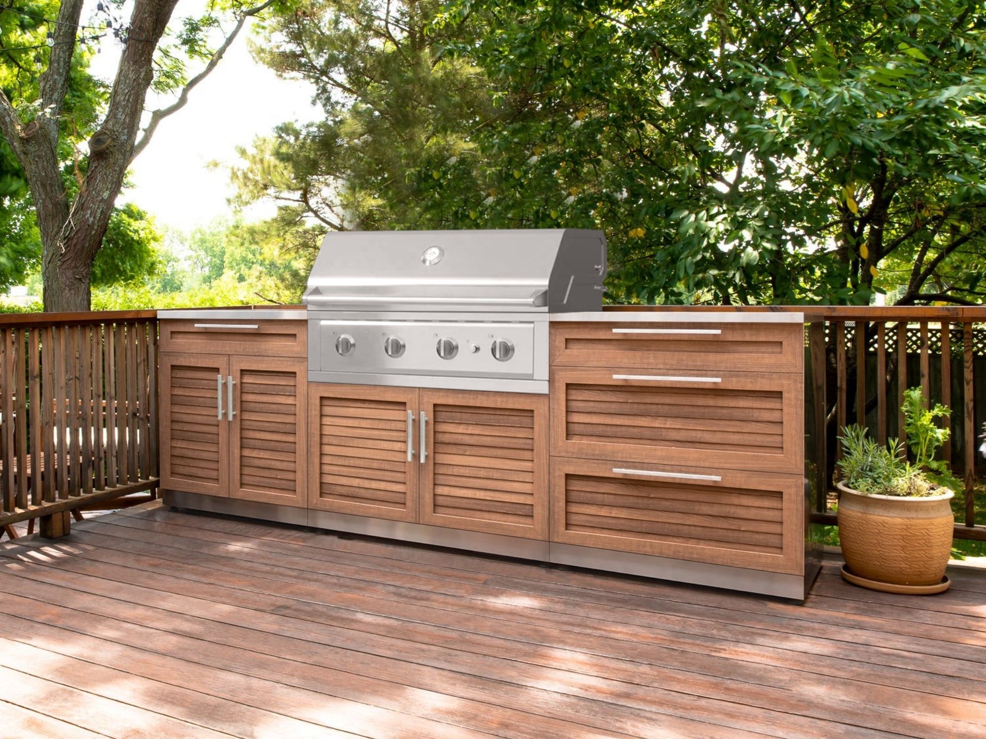 Outdoor Kitchen Stainless Steel 4 Piece Cabinet Set with 2 Door, Grill Cabinet, Performance Grill and Countertop