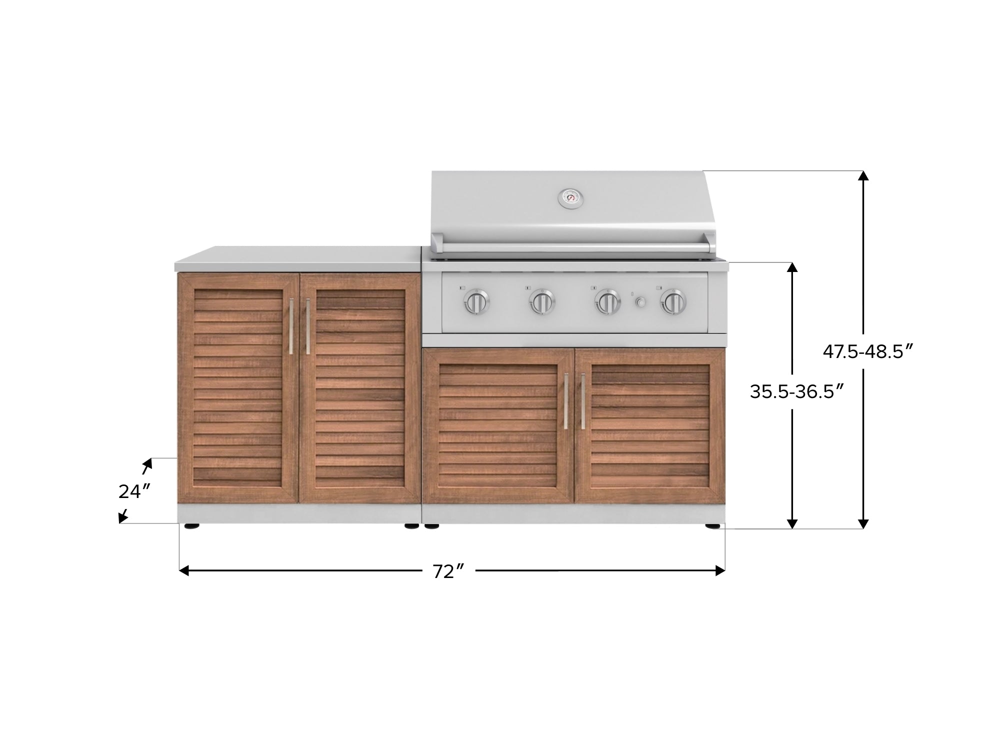 Outdoor Kitchen Stainless Steel 4 Piece Cabinet Set with 2 Door, Grill Cabinet, Performance Grill and Countertop