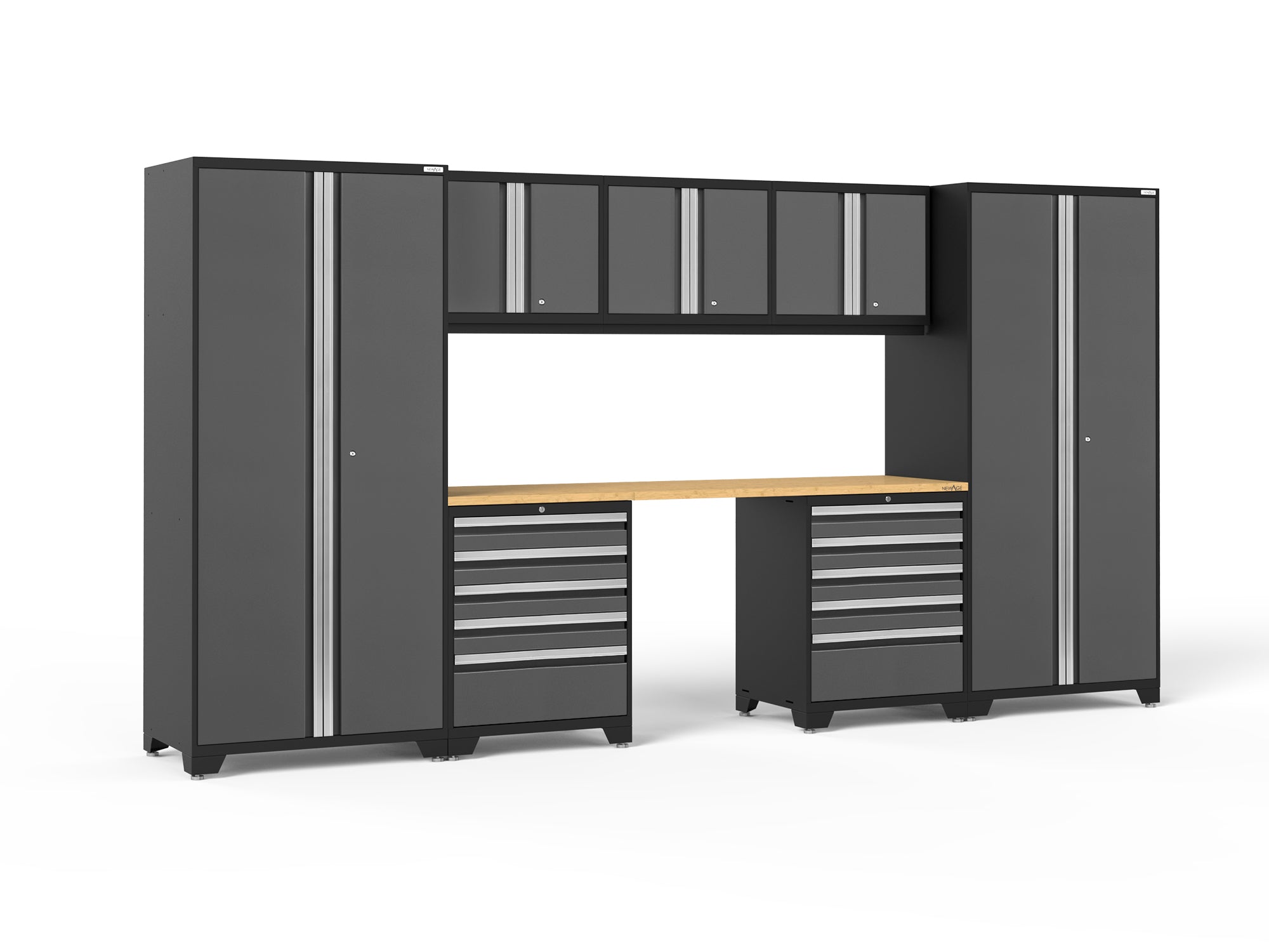 Pro Series 8 Piece Cabinet Set with Wall, Tool Drawer Cabinets, Lockers and 84 in. Worktop