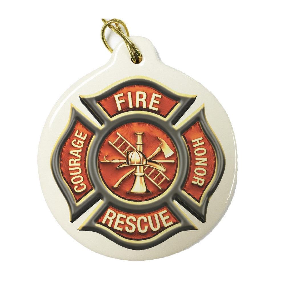 Fire Rescue Red Badge Christmas Ornament