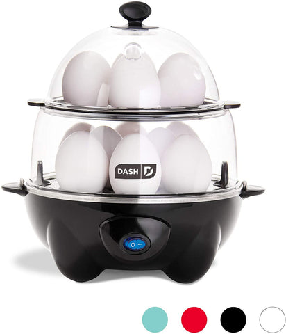 Rae Dunn 7-Egg Auto-Shut Off Egg Cooker with Measuring Cup, Boiling Tray,  and Omelette Tray - Rapid Cooking, Clear Lid, and Power Light, Cream