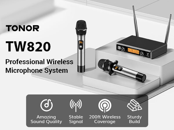 TONOR Wireless Microphone,Metal Dual Professional UHF Cordless Dynamic Mic  Handheld Microphone System for Home Karaoke, Meeting, Party, Church, DJ