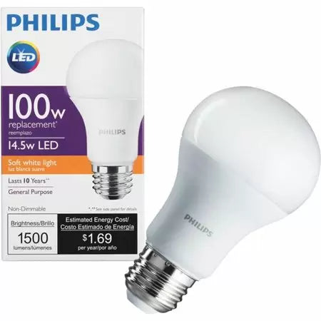 Philips A19 E26 (Medium) LED Bulb Soft White 100 Watt Equivalence 1 pk (Non-dimmable_ Soft White)