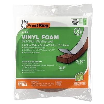 Frost King V449BH 3/4 By 3/16 Brown Vinyl Foam Weatherstrip Tape