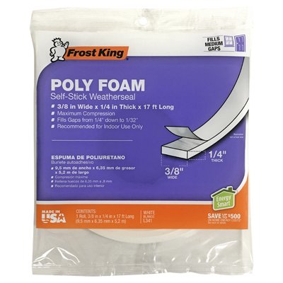 FROST KING Poly Foam Weatherseal Tape, 3/8w X 1/4-in. T X 17-ft.