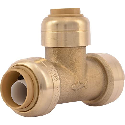 SharkBite 1 Inch x 1 Inch x 1 Inch Reducing Tee, Push To Connect Brass Plumbing Fitting PEX Pipe, Copper, CPVC, PE-RT, HDPE, U363LFA