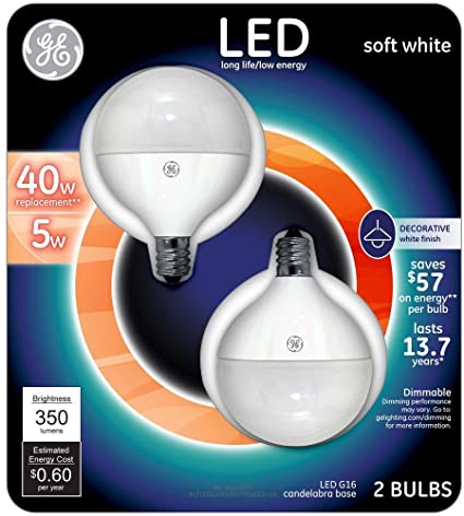 GE Lightbulbs 40W Equivalent Soft White (2700K) G16.5 Globe Candelabra Base Dimm