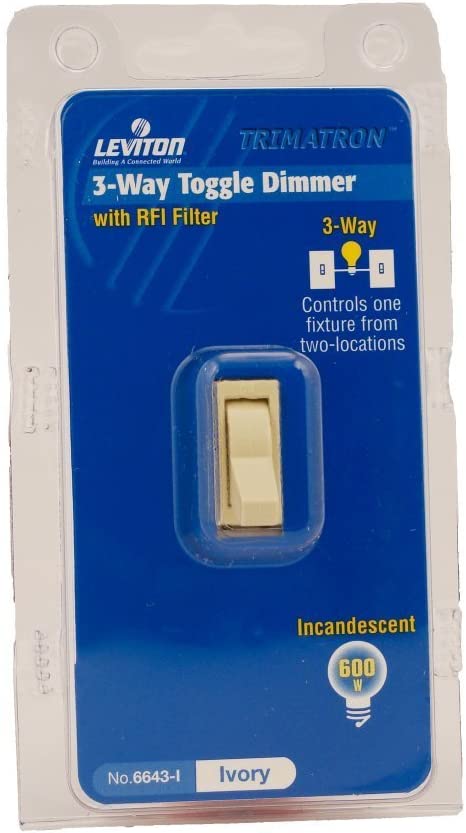 Leviton 6643-I 600W Incandescent Toggle Dimmer, 3-Way, Ivory