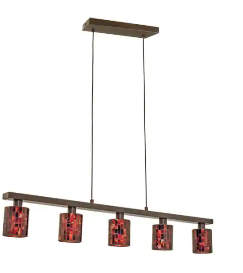 Eglo Troya 5-Light Antique Brown Hanging/Ceiling Island Light with Mosaic Glass Shade