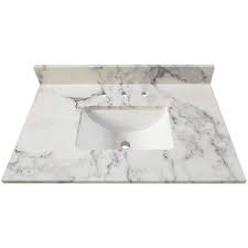 Home Decorators Collection 37 in Engineered Marble Single Trough Basin Vanity Top in Calacutta with White Basin